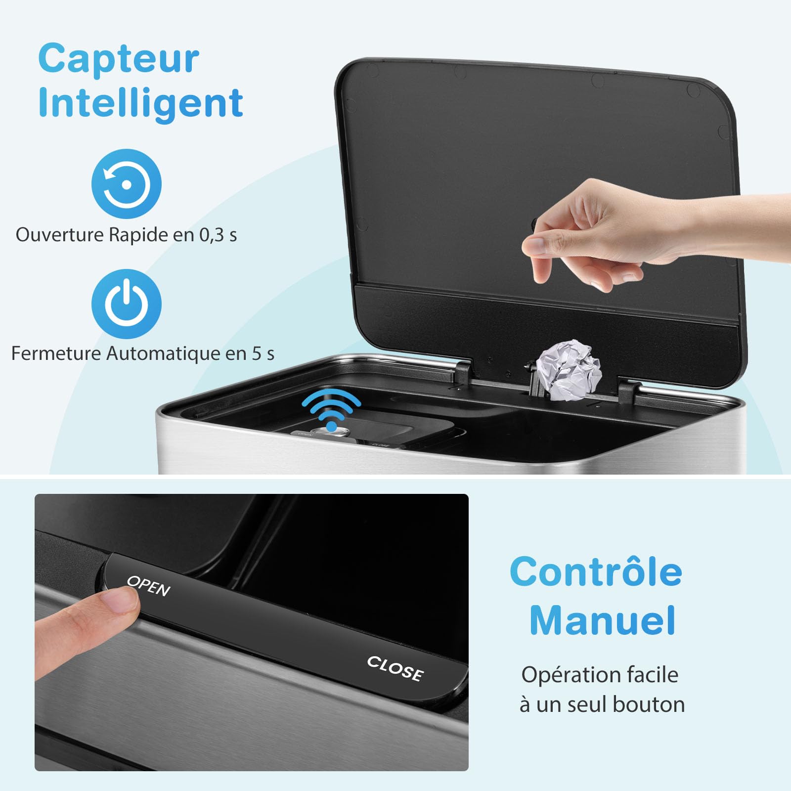 GOPLUS - Cubo de basura para cocina sin contacto, sensor de movimiento inteligente, cubo de reciclaje, cierre lento, para cocina, 42 x 32-58 x 84-110 cm