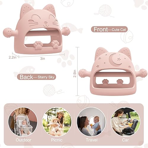 Miniatura 5 de Juguetes mordedores para bebés, juguetes de dentición de silicona para bebés de 0 a 6 meses, juguetes masticables para bebés que nunca se caen, para