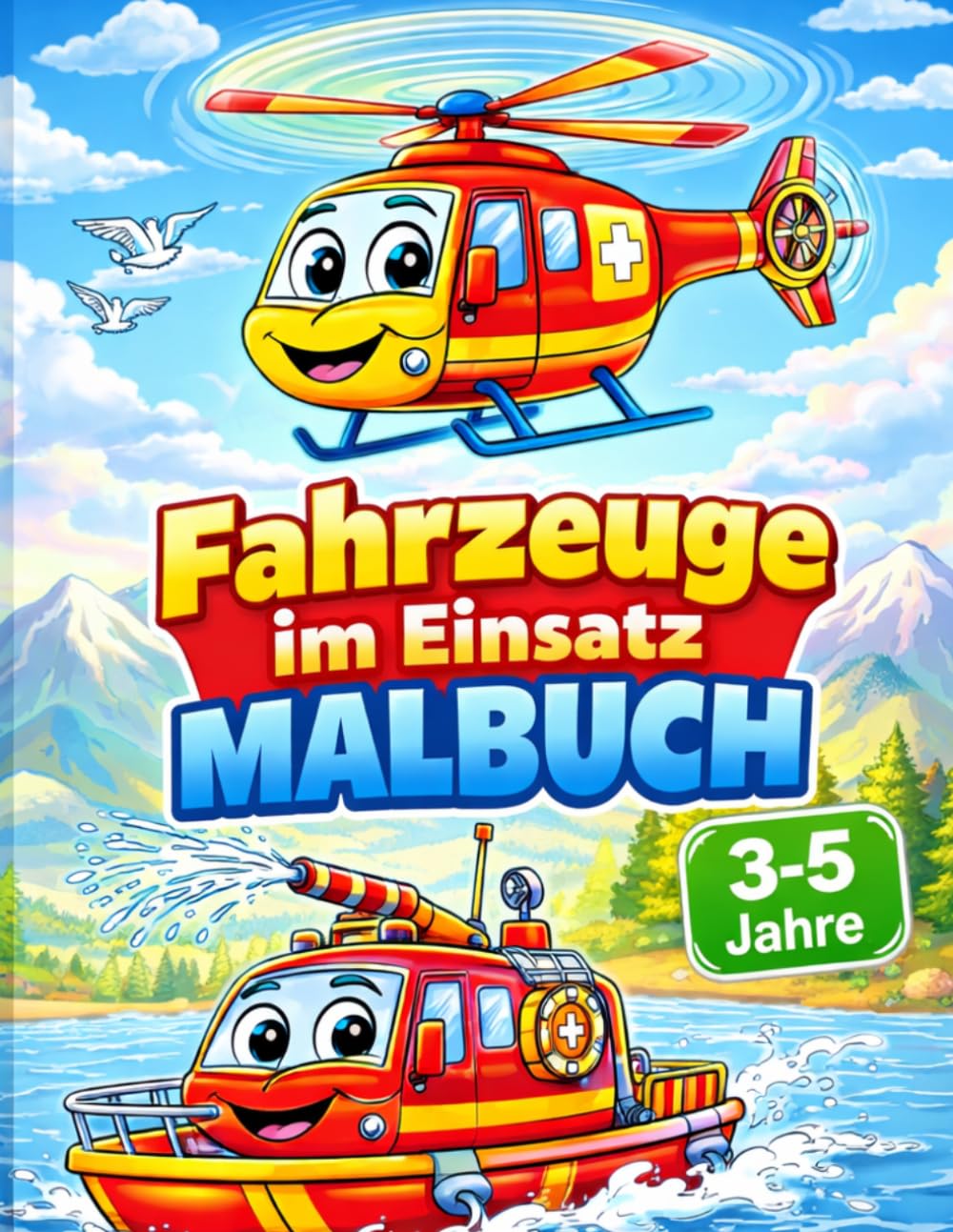 Fahrzeuge im Einsatz Malbuch: Einfaches Ausmalbuch für Kinder von 3–5 Jahren mit Feuerwehr, Polizei, Baustellenfahrzeugen & mehr