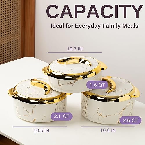 Miniatura 4 de Juego de cacerola térmica de lujo de 3 piezas de 2.62.11.6qt con tapas, recipiente aislado de acero inoxidable para alimentos fríos y calientes,
