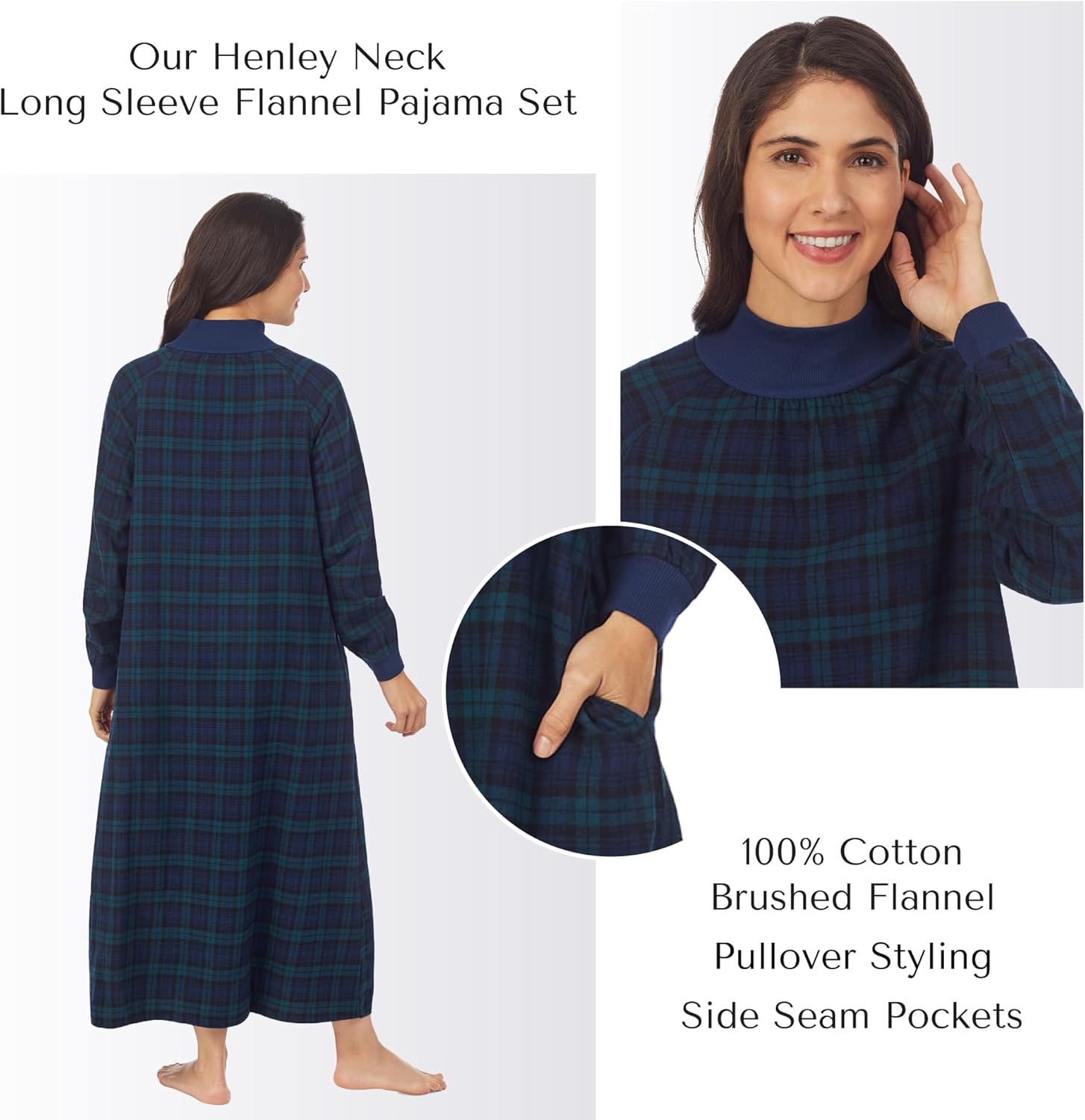 Lanz of Salzburg Sleepwear for Women Classic Long Sleeve Pop Over Neck Soft Flannel Pajama Nightgown - Image 5