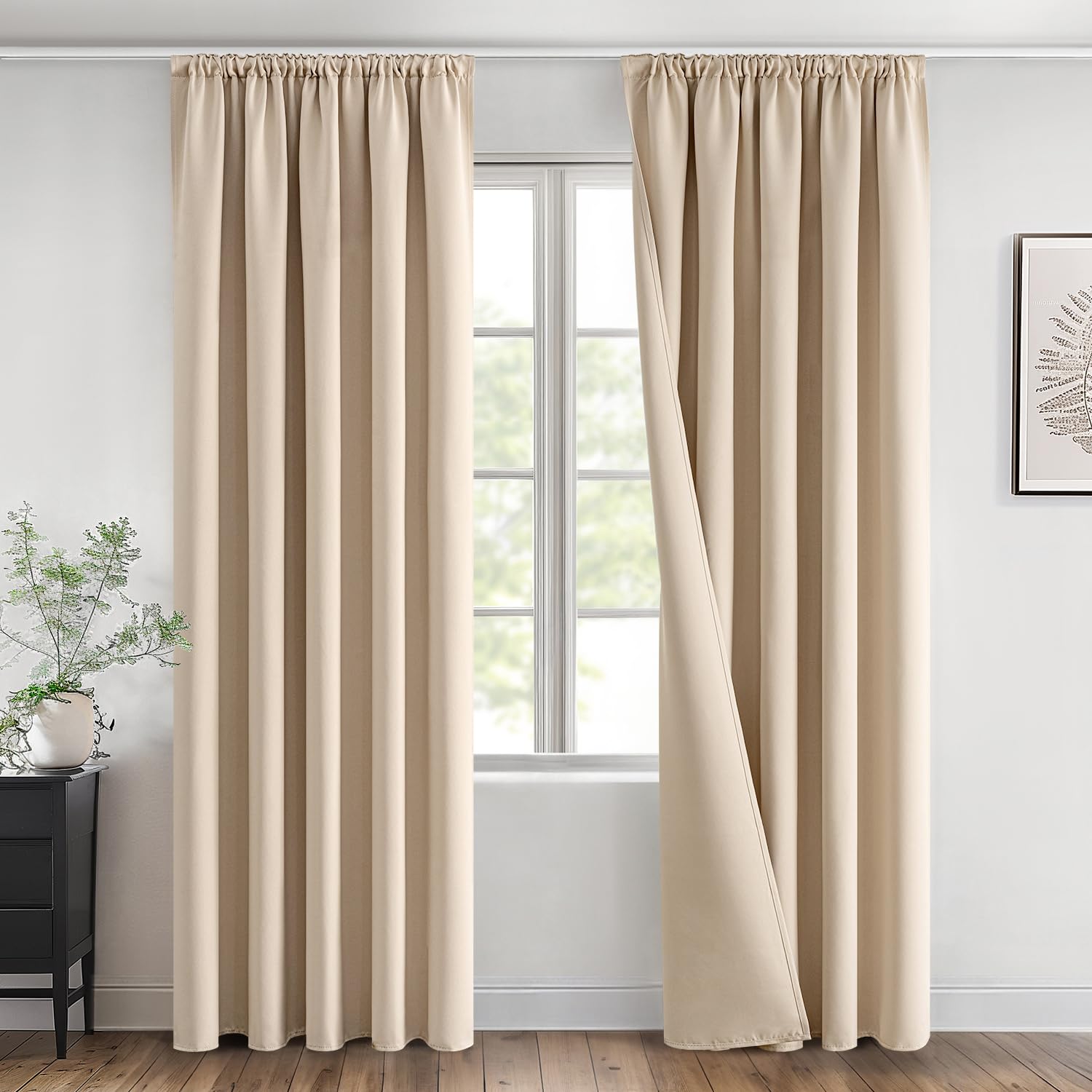 MIULEE Cortinas Opacas con Cinta Fruncida 2 Piezas 140x245 CM, Beige Cortina Ventana Dormitorio Modernas Cortina Anti Luz, Salon Cortinas Opaca Termica Aislante Habitacion Modernas