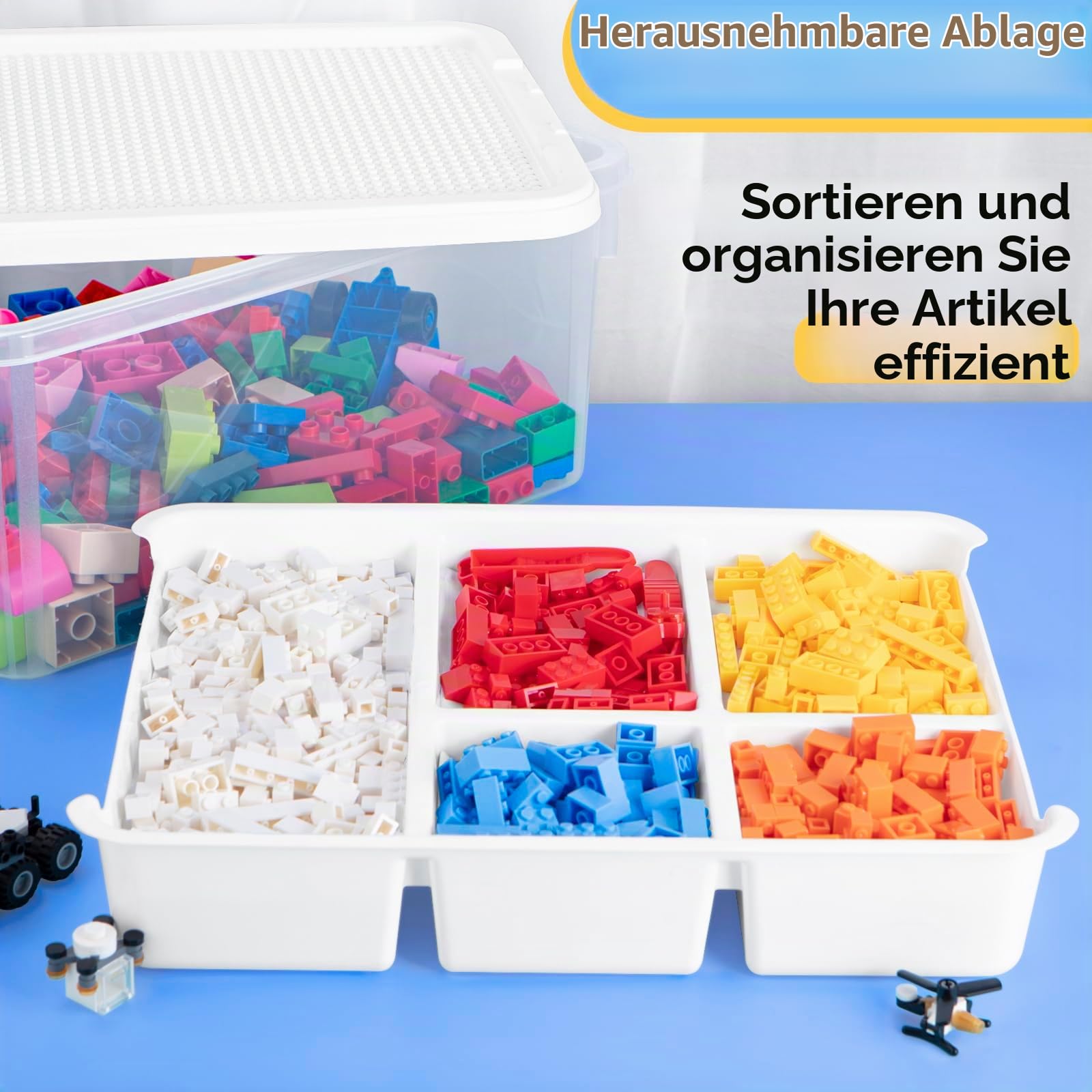 Creahaus 16L Aufbewahrungsbox mit herausnehmbarem Tablett, Kunststoffbehälter mit Gebäude Grundplatte Deckel und Verschlussschnallen, stapelbare Bastelbox für Kunst,Playdoh,Werkzeug,Basteln,Spielzeug