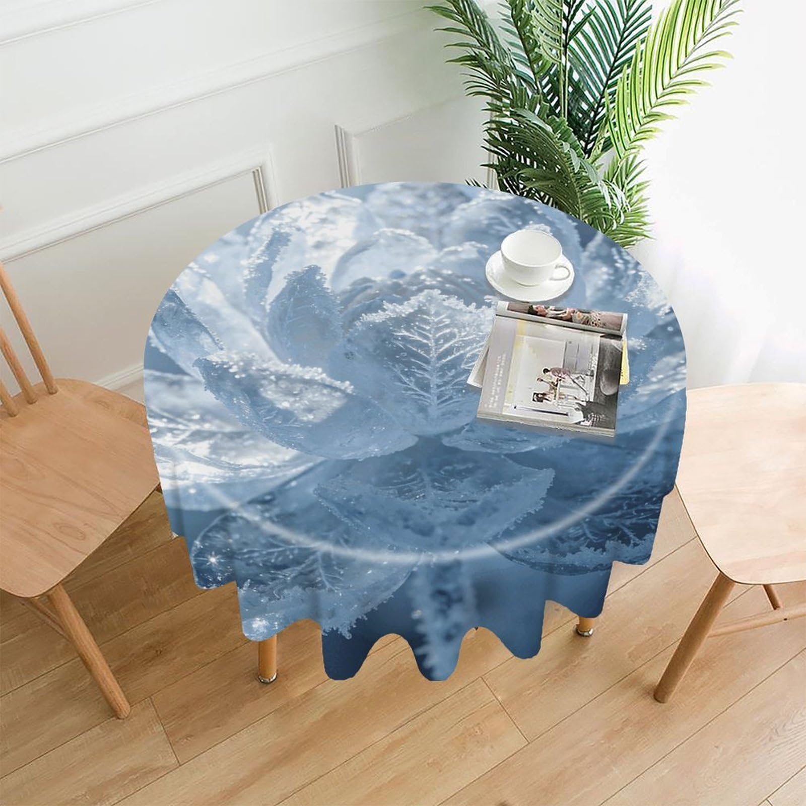 LZQPOEAS Ice Lotus Tablecloth Easy to Clean Polyester Round Table Cover Washable Round Table Cloth Wrinkle-Free Circle Decoration Tablecloth for Kitchen and Dining Room 60"