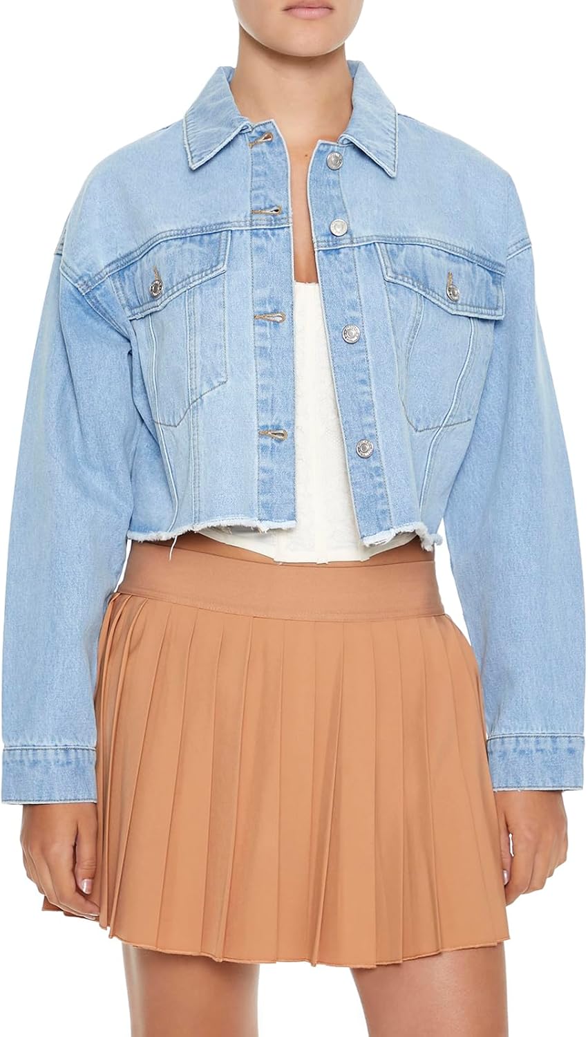 Forever 21 womens Cropped Denim Trucker Jacket