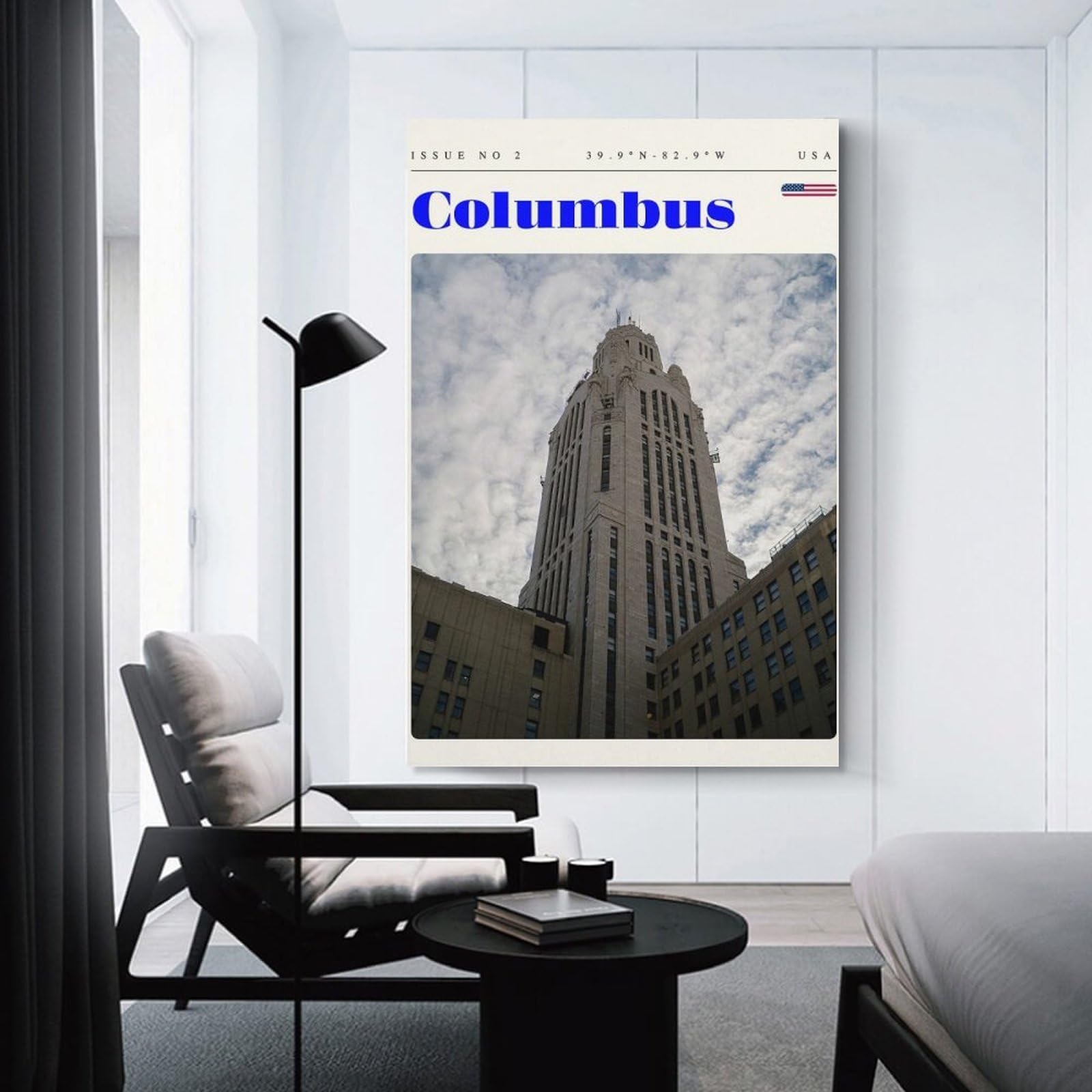 Junmoney Canvas Art Print Columbus Ohio Cityscape Travel Art, 12x18inch(30x45cm), for Gallery Wall Decor And Room Displays, Wall Decor Suited to Curated Displays