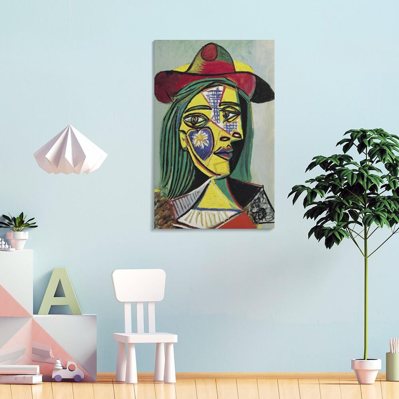 Amazon.co.jp: パブロ・ピカソ帽子と毛皮の襟をつけた女性絵画