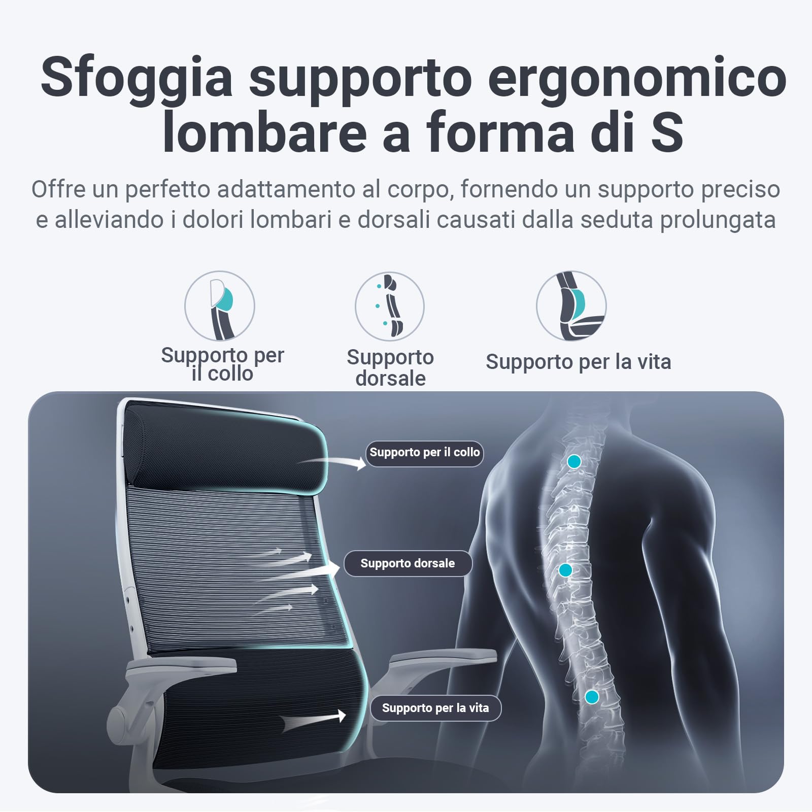 MELOKEA Sedia da Ufficio Ergonomica Direzionale in Rete Ultra Traspirante, Supporto Lombare Ortopedico a S EN1335, Poggiatesta Regolabile, Braccioli Ribaltabili, Sedia da Gioco, Grigio Bianco
