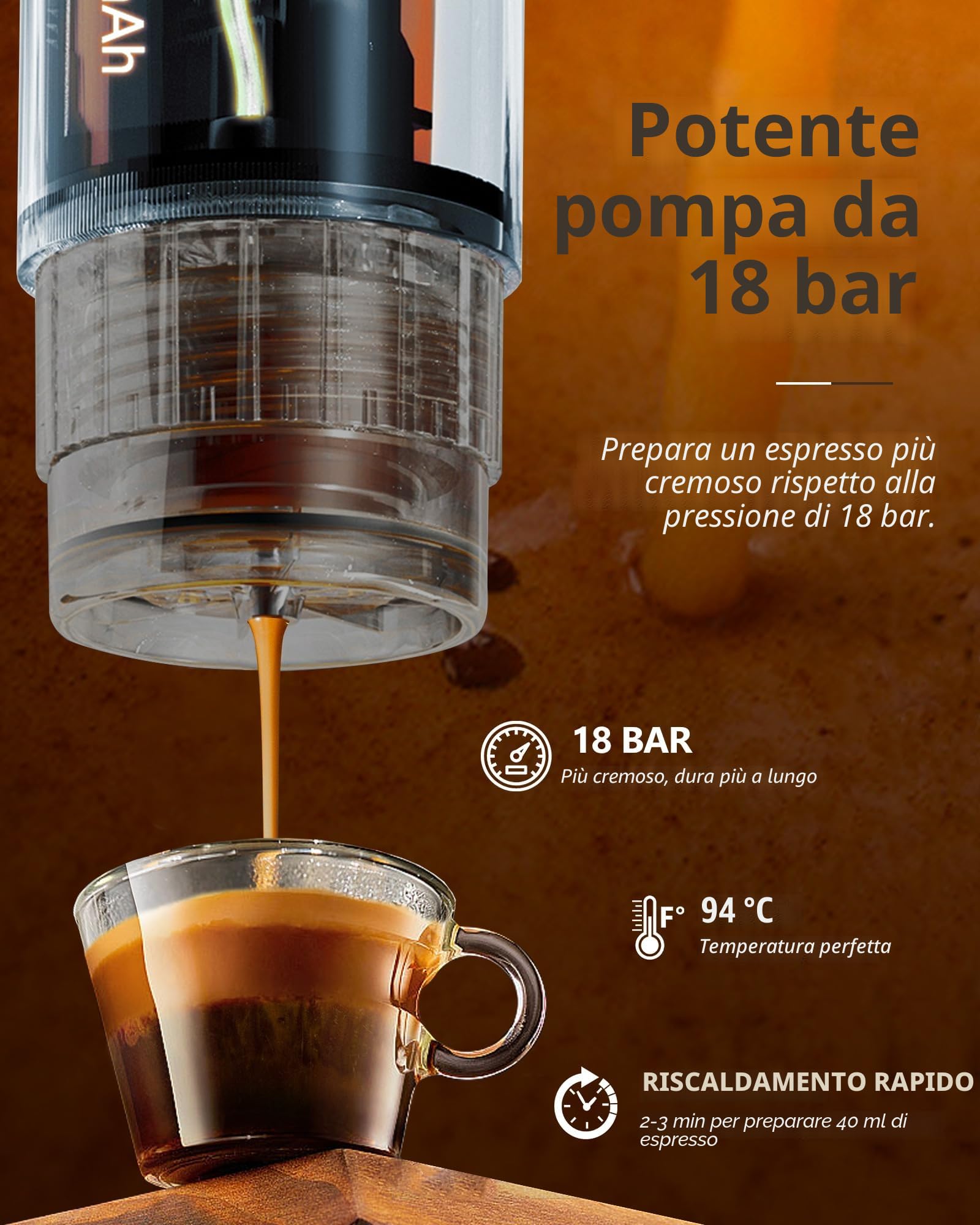 CONQUECO Macchina da Caffè Espresso Portatile - Caffettiera Elettrica da Viaggio con Batteria - per 12V Auto e Camion e Campeggio - Compatibile con la Capsula Nespresso e la Capsula L'or