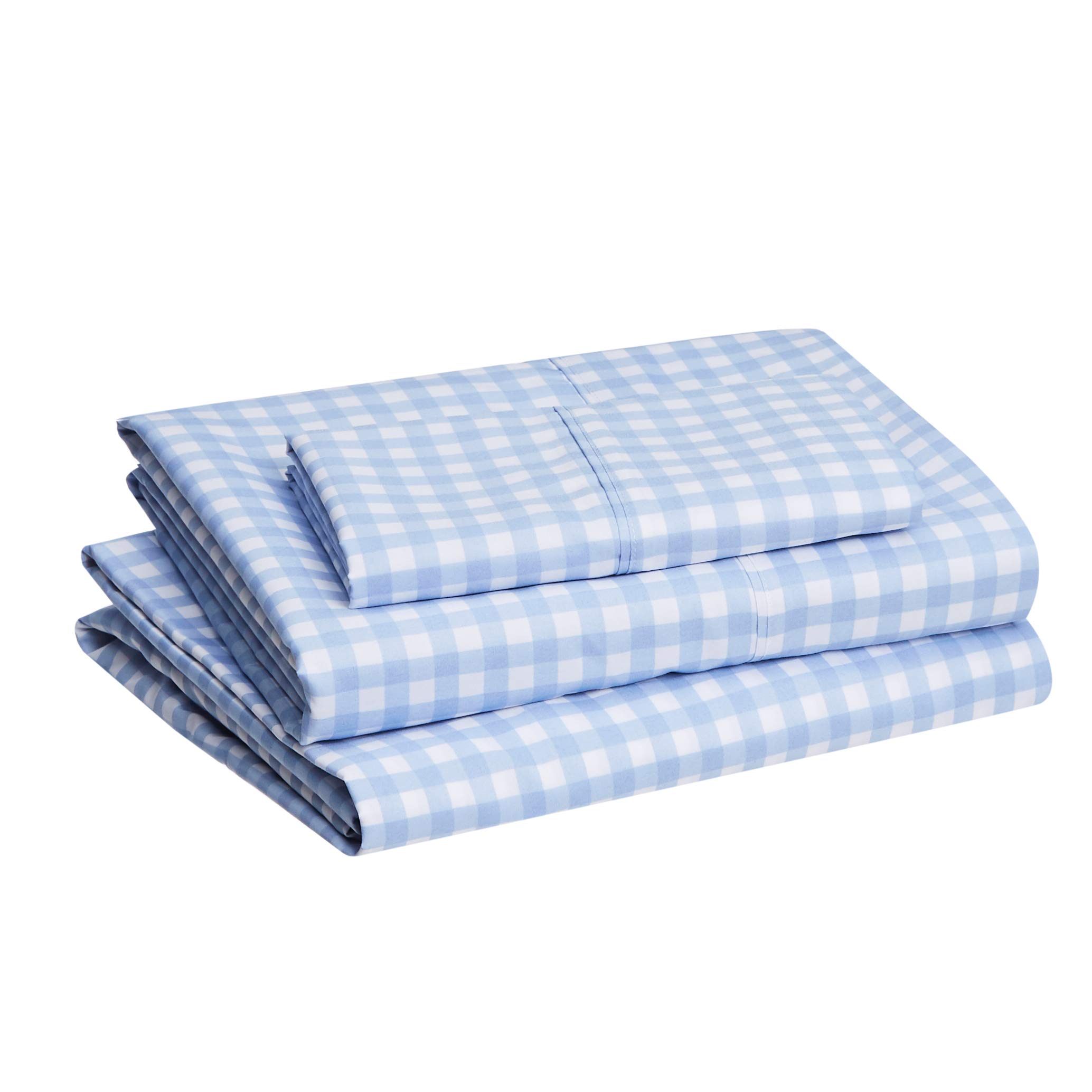 Amazon Basics Lightweight Super Soft Easy Care Microfiber Bed Sheet Set With 14” Deep Pockets - Twin, Light Blue Gingham