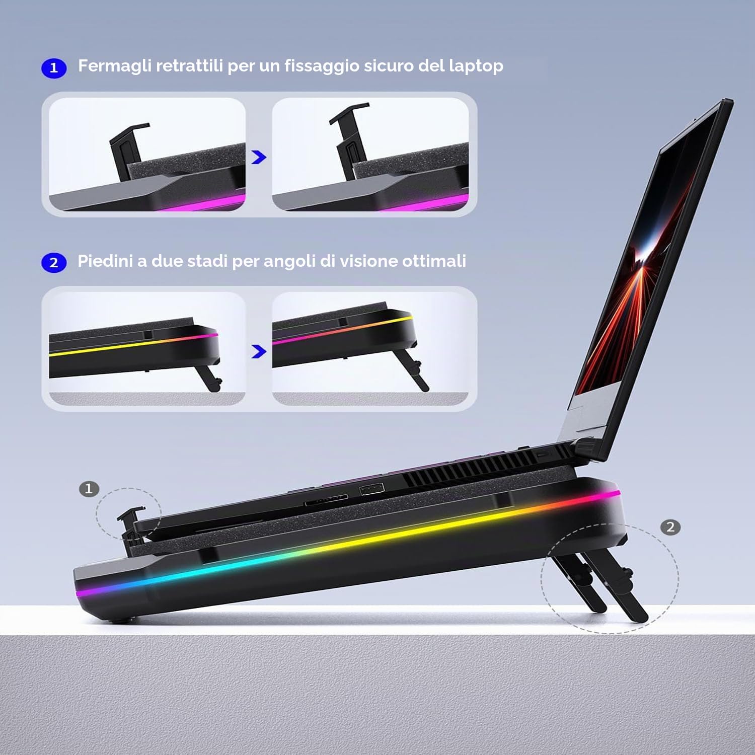 Pad di raffreddamento per Asus ROG Strix G18 Gaming Laptop Cooler con potente ventola di raffreddamento Turbo può raffreddamento veloce CPU+GPU 40 ° C, velocità variabile, 6 luci RGB