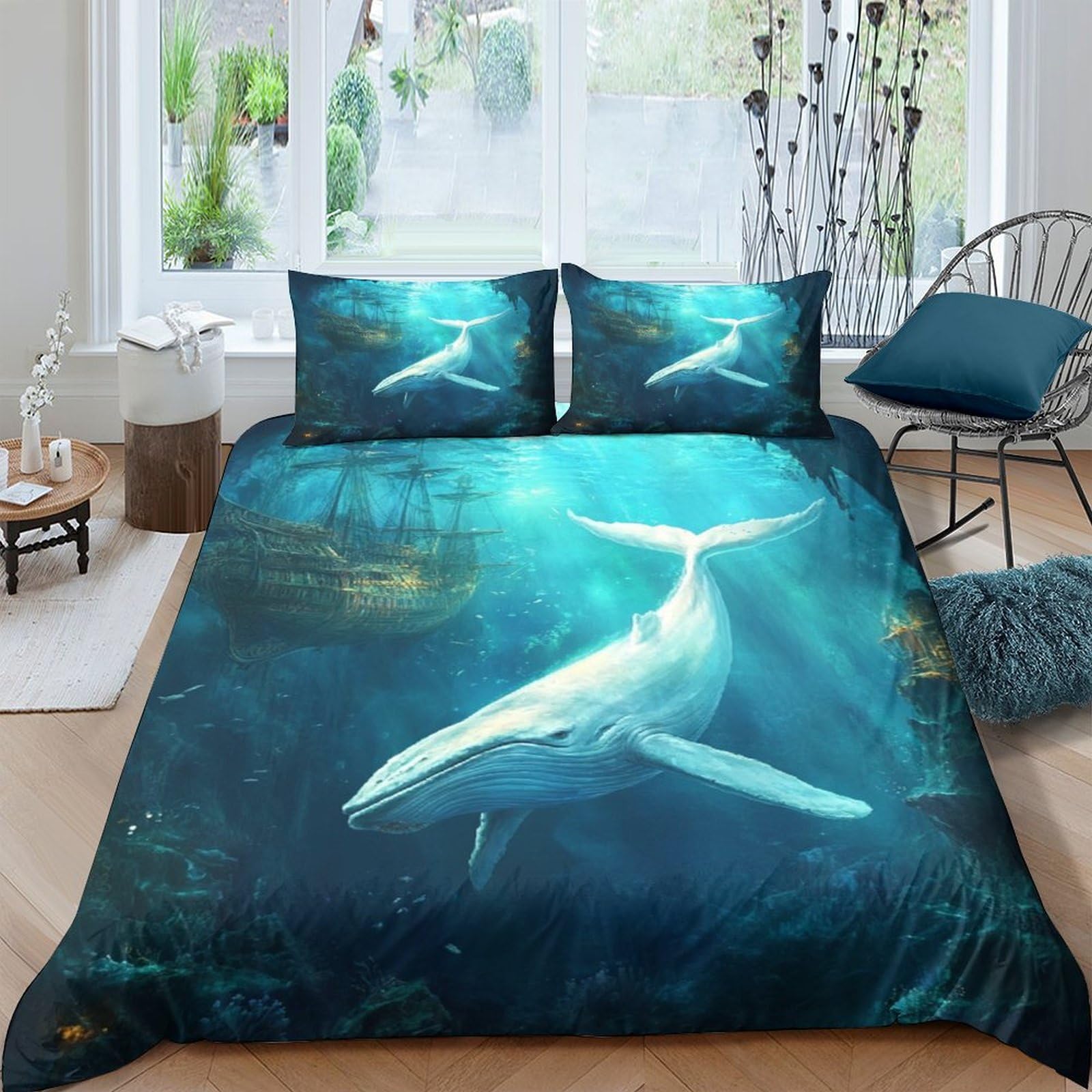Ctjqhvkz Style-6 3D Printed Ocean Whale Fitted Sheet Microfiber Blue Underwater Mattress Cover For Bedroom Guest Room Dorm Decor Single（135X200cm）