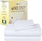 California Design Den Natural 100% Cotton Sheets Queen Size Bed Set - Soft 400 Thread Count Sateen, Queen Sheets, Deep Pockets with All Around Elastic for a Snug Fit, Cool & Durable Bedding - White