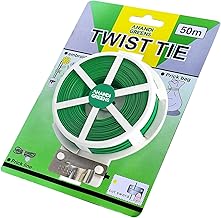 Anandi Green's Twist Tie Wire 50m Pack of 1 Long Build in Cutter Ideal for Plants Support Easy to Use Versatile Usage