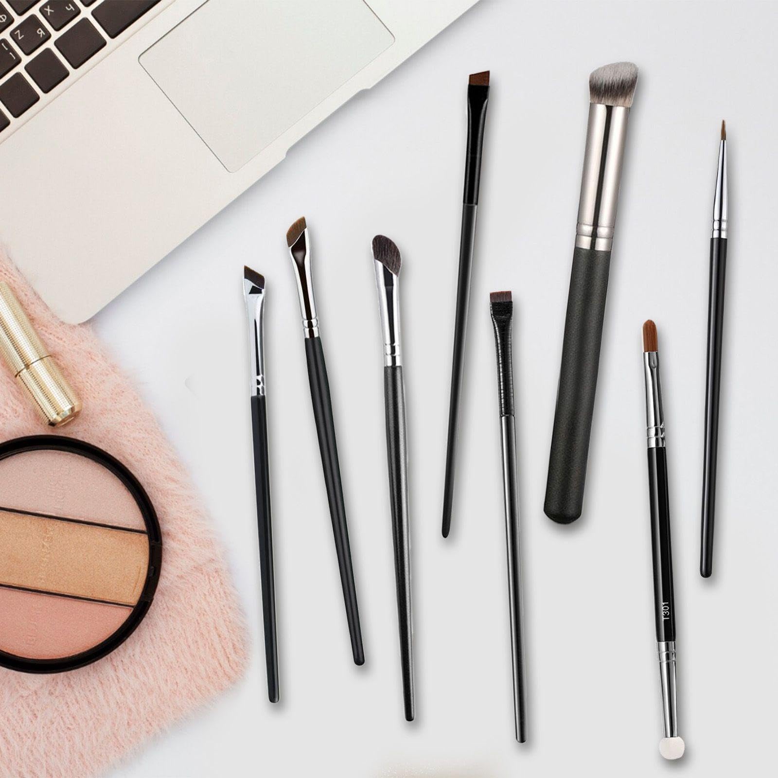 8 Pinceaux De Maquillage Professionnels, Ensemble D'Outils Anti-Cernes Pour Eye-Liner, Poils En Fibres Synthétiques, Outils De Soins De Beauté.