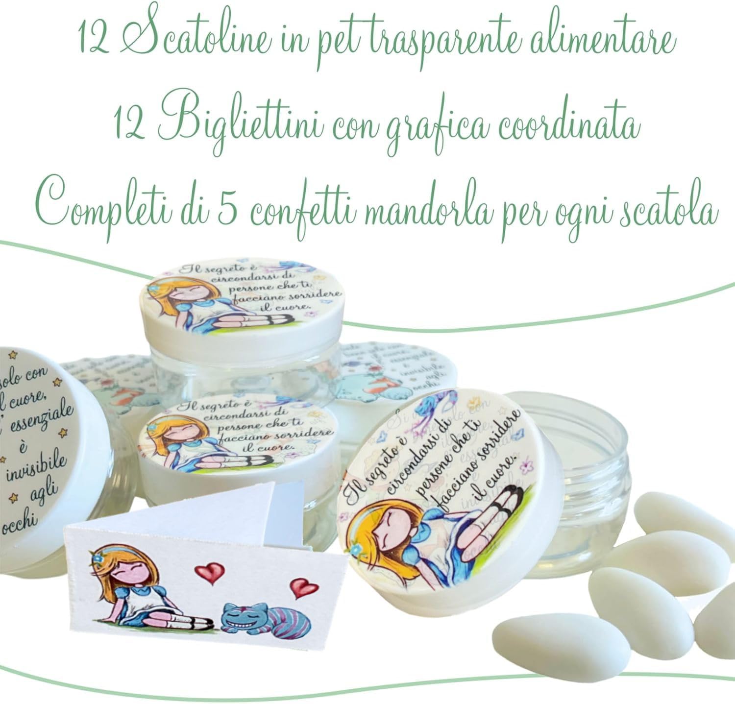 Regalami.Shop, Set di 12 bomboniere, scatoline portaconfetti Complete di Confetti alla Mandorla e bigliettino a Tema (Non Personalizzato)
