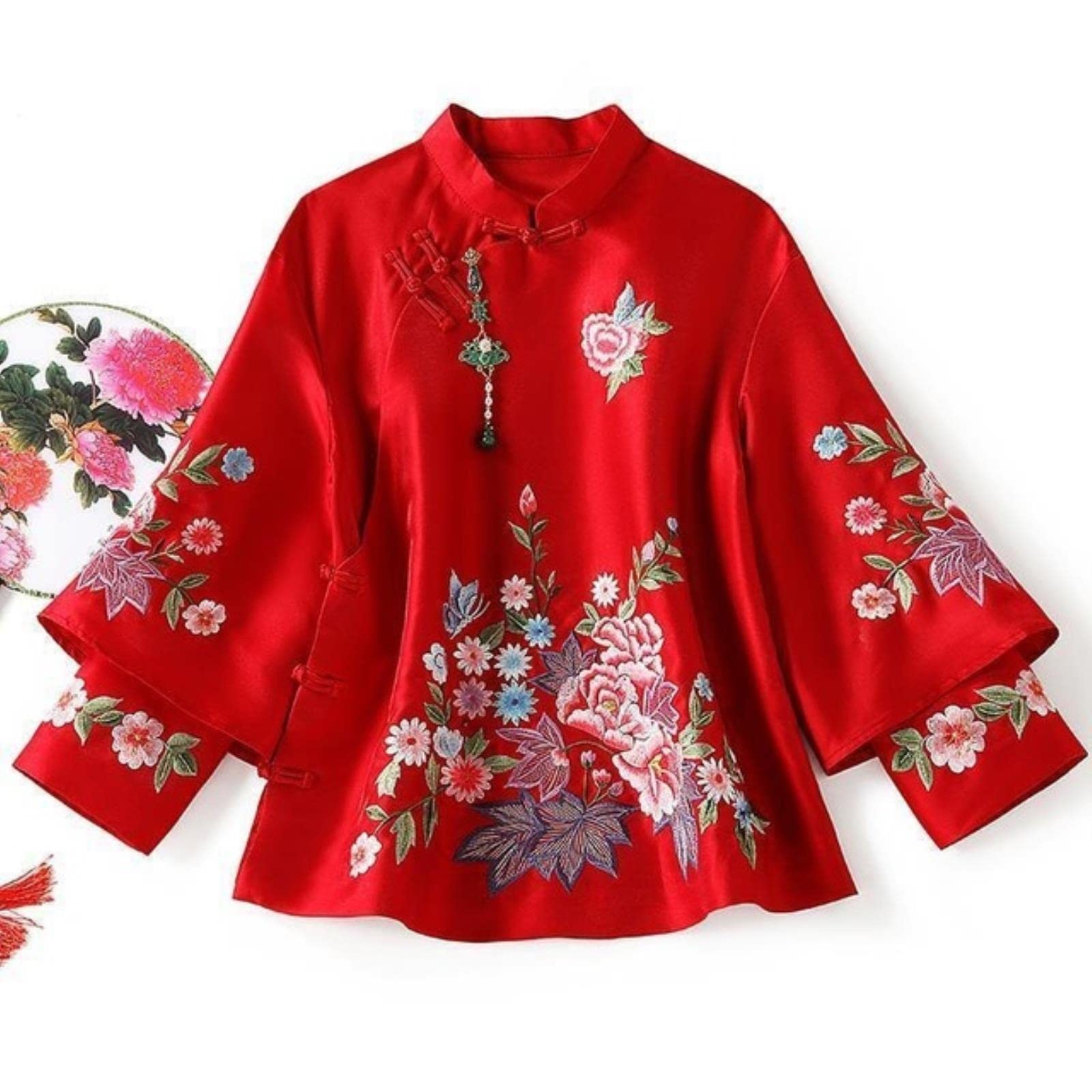 MOOCO MORNING Autumn Ethnic Style Tang Suit Coat Vintage Harajuku Embroidery Chinese Tops Women 2022 Blouse Eleganti Loose Female Shirt