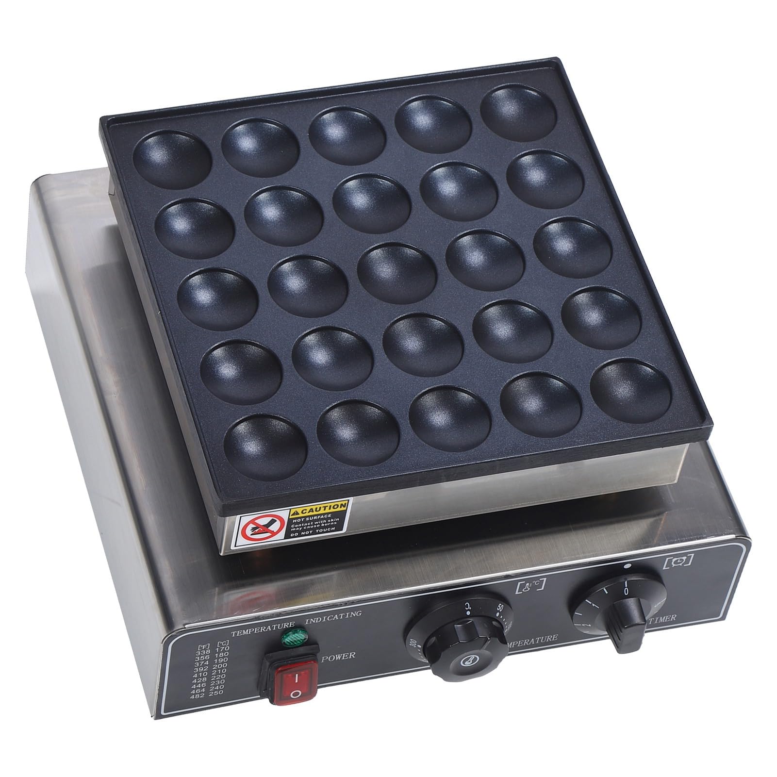 25-Loch Mini Dutch Pancakes, 950W Elektrisch Pfannkuchen Backen Pfanne Waffeleisen Antihaftbeschichtete Pancake Baker Maker für Küche Kochen 50-300 ℃ (EU-Stecker 220 V)