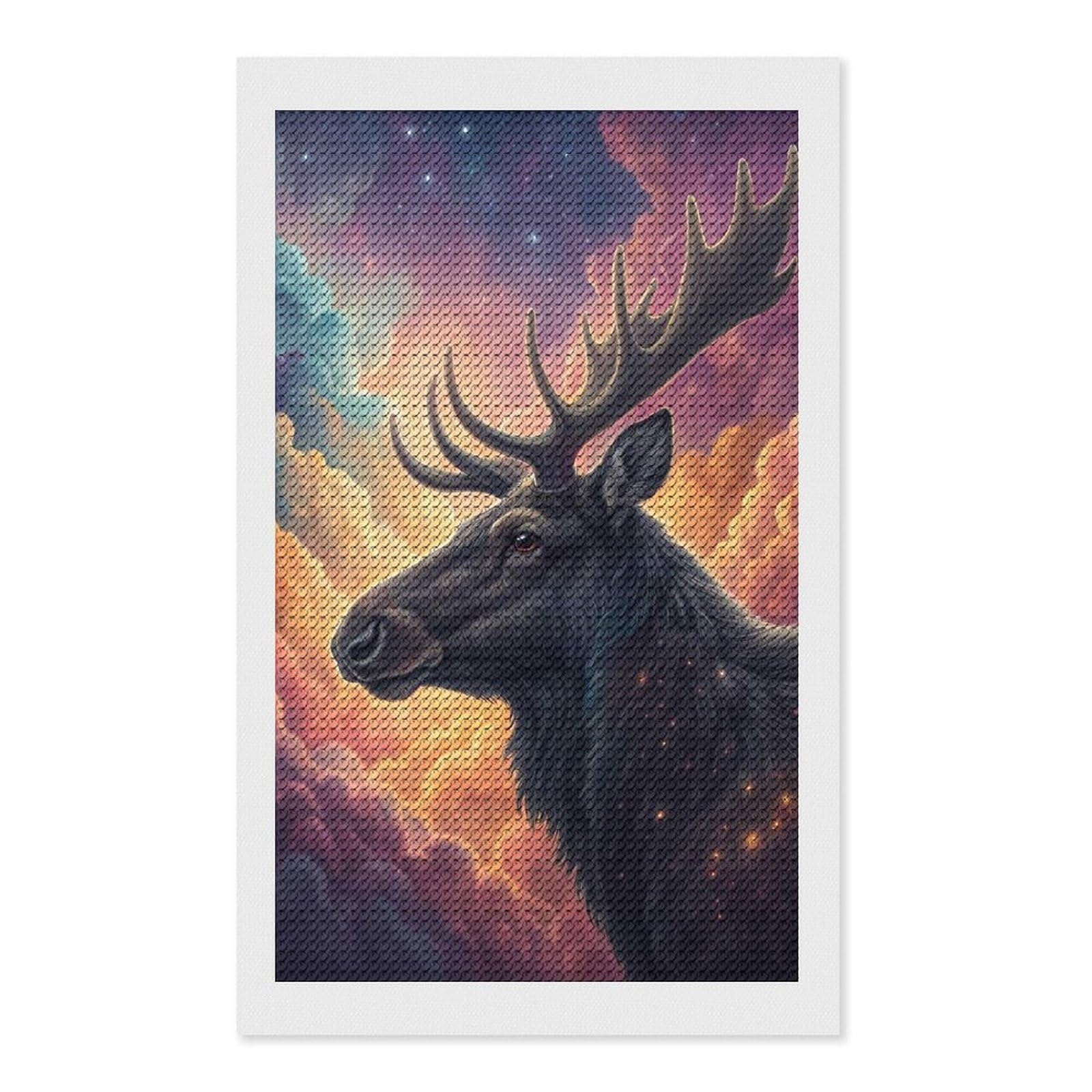 Junmoney Cosmic Moose in Nebula Diamond Painting Canvas Kit 12"x20", Leisure Activity, Aesthetic Room Decor, with Tool Kit, DIY, Gift