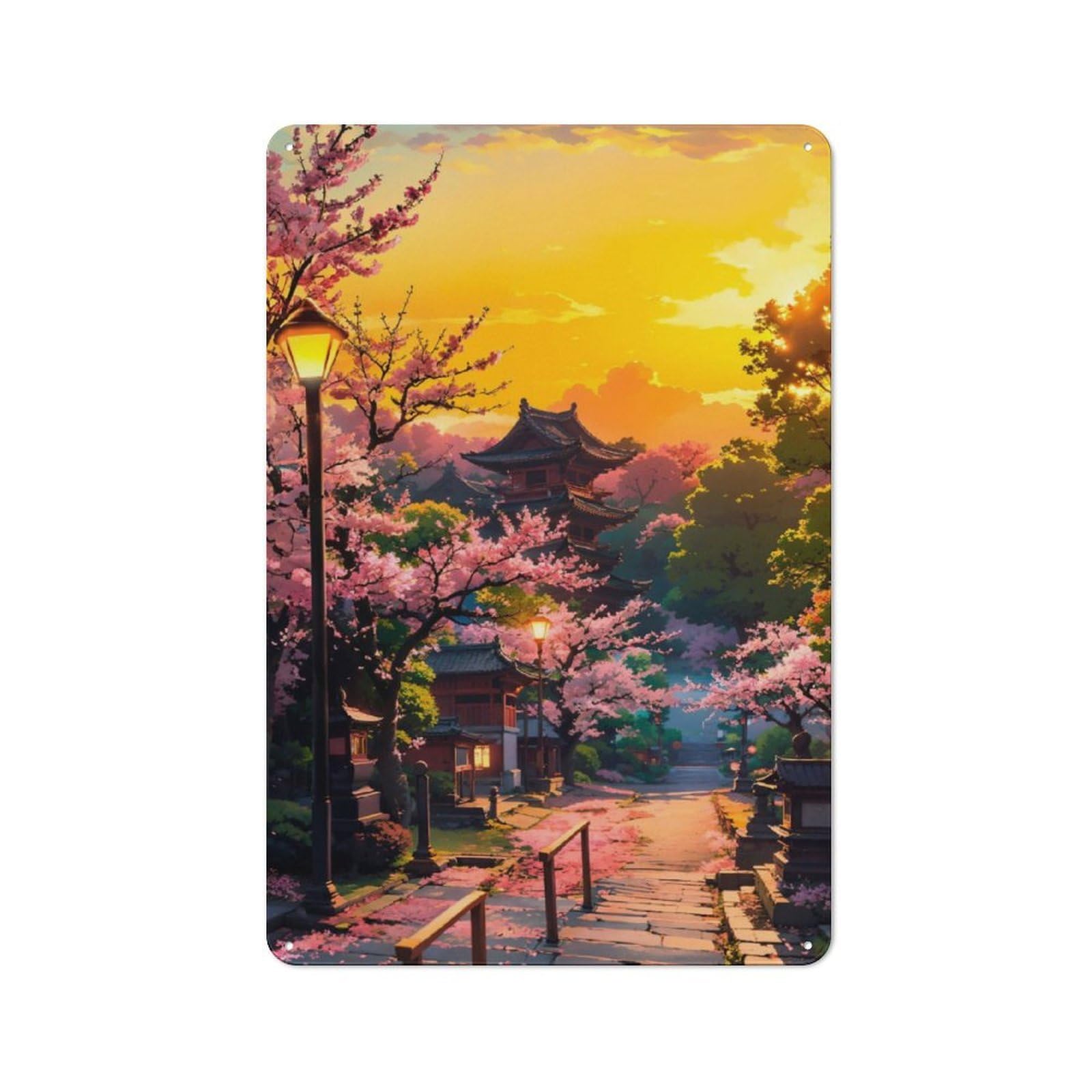 Junmoney Sunset Pagoda Workshop Style Tin Sign 30X20cm, Workshop Wall Decor For Tool Room, Garage, Studio Or Home Bar