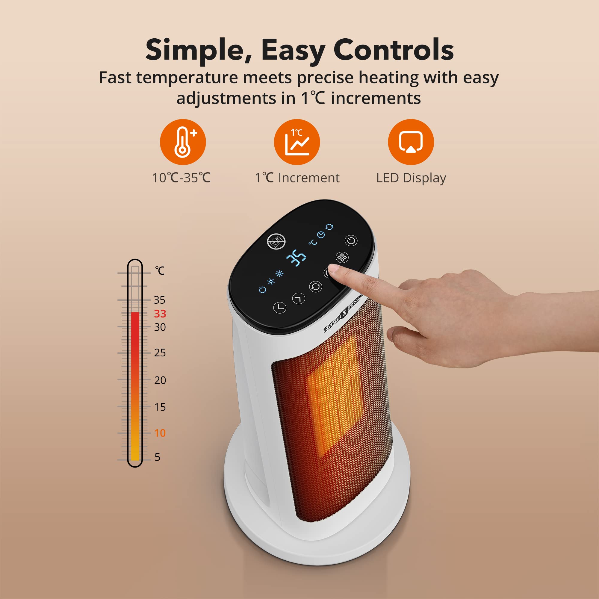 Space Heater, PARIS RHÔNE Ceramic Heaters for Home Low Energy, Electric  Heater with Thermostat 3-Mode 3-Speed, 45° Oscillating, 12H Timer, 2000W,  Tip-Over Protection, Portable Heater for Office, Study : Amazon.co.uk: Home  u0026