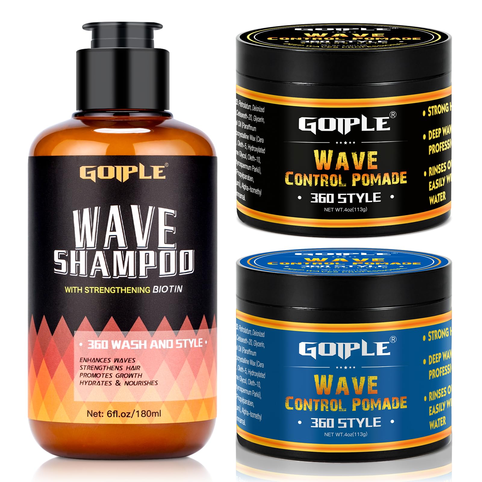 Natural Wave Pomade Strong Hold Easy Wash 360 Wave Training Hair Cream - Waves Grease for Men Water-Based Hair Cream Moisture Control - 360 Waves Wash Shampoo Enhance Waves Hair Shampoo for Black Men