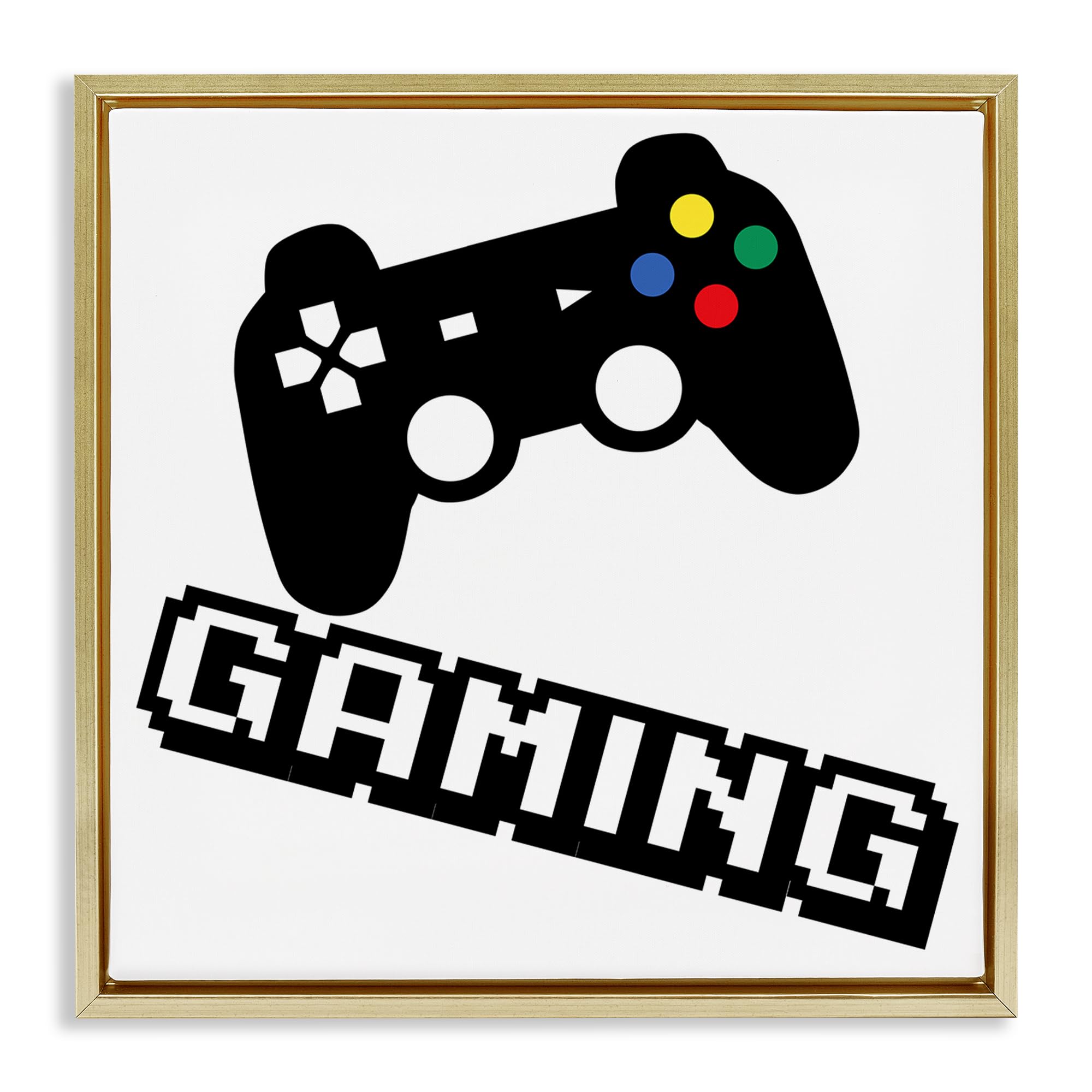 Stupell Industries Gaming Controller Graphic Text 'Playful Pixel Gaming', Floating Frame Canvas Art, Gold, 18 X 18 Inches, Easy To Hang And Sturdy, Made In Usa, By Marcus Prime