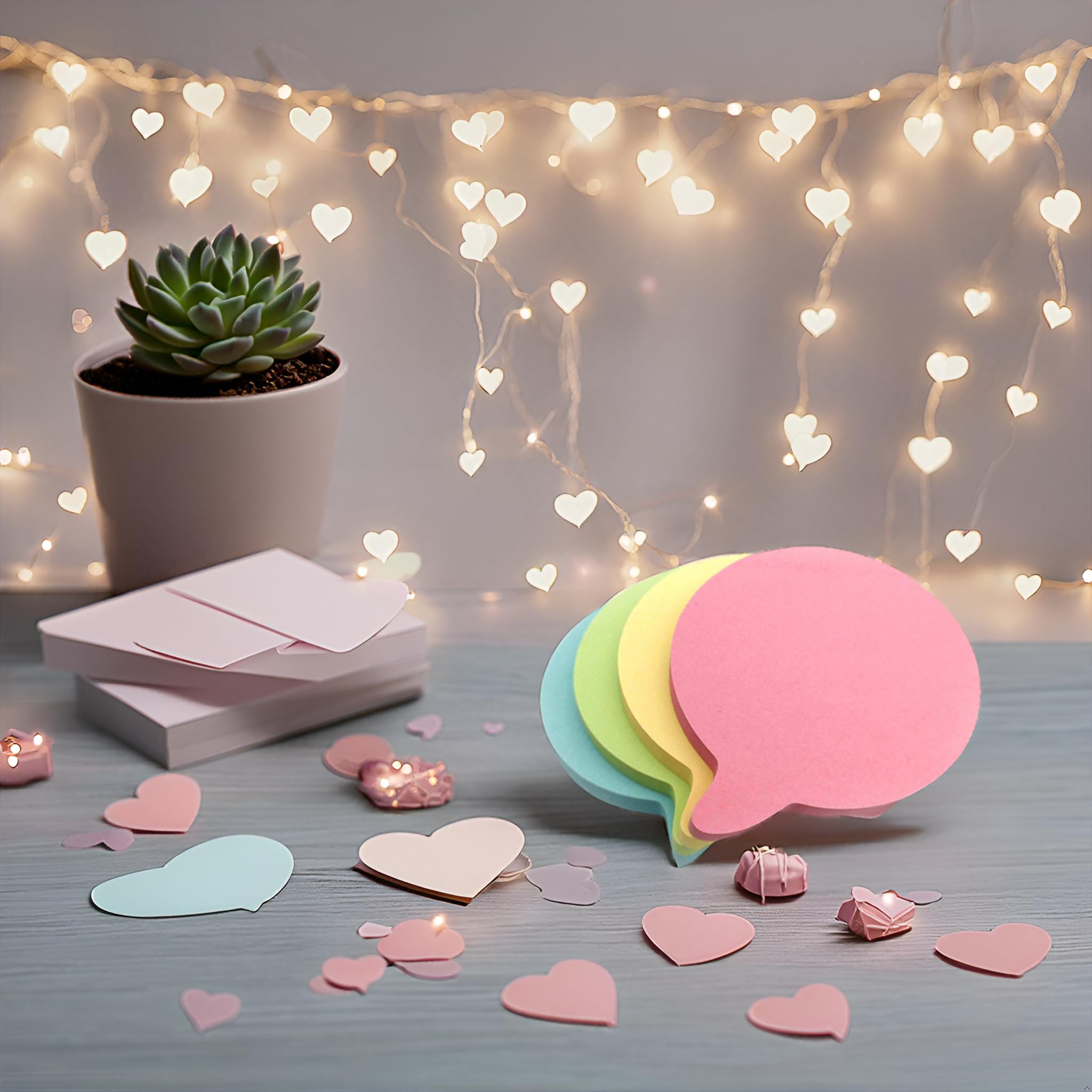 Evergreen Goods™ Heart & Speech Bubble Shaped Pastel Gekleurde Sticky Bericht Notes | 76x76mm 8 Pads (4 voor elke vorm) van 100 vellen | Verwijderbare zelfklevende verschillende kleuren, herinneringen, to-do, memo