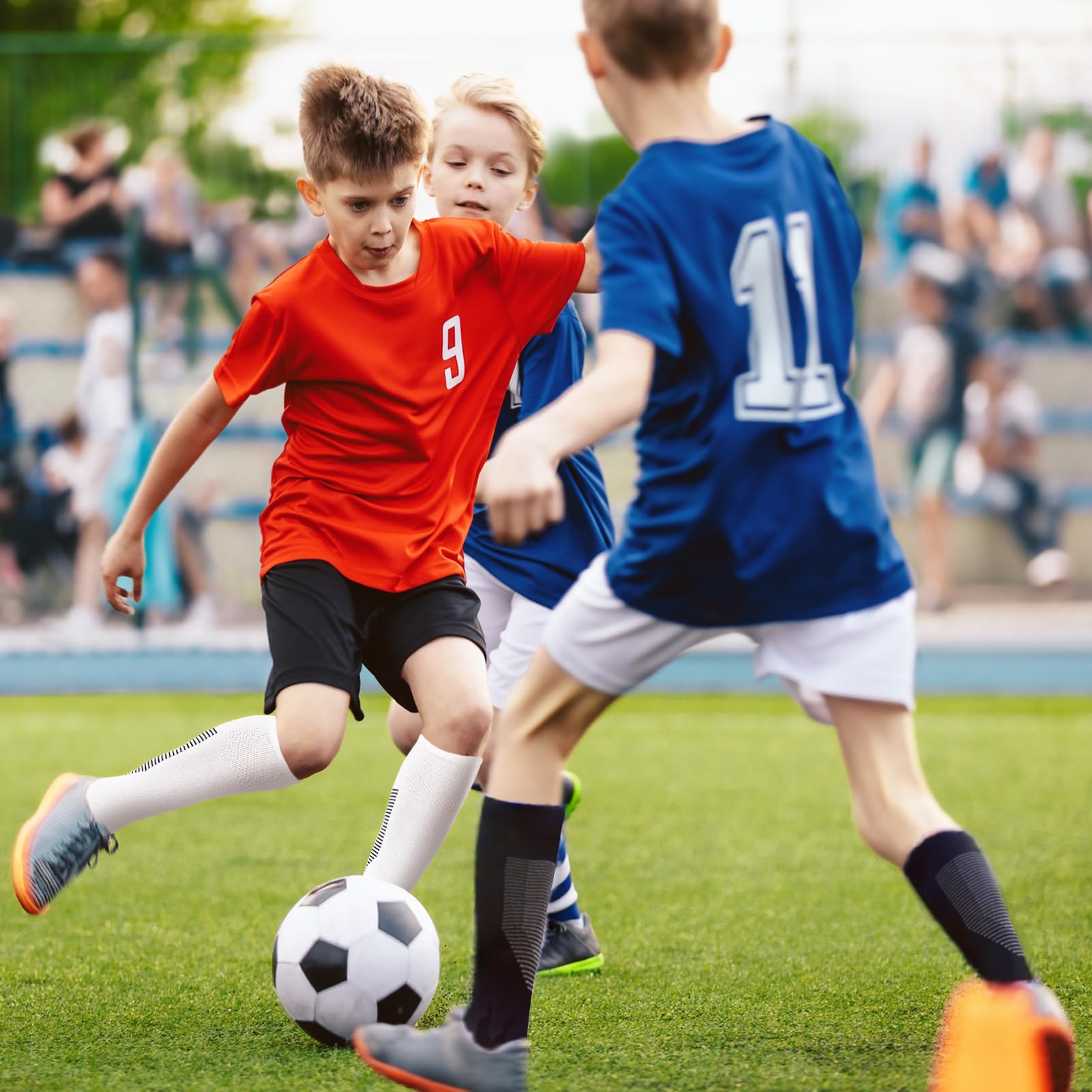 Utensilsto 4 paia di calzini da calcio per bambini 35-38, calzini sportivi lunghi da calcio, traspiranti, antiscivolo, per ragazzi e ragazze, calcio, corsa, basket, pallacanestro