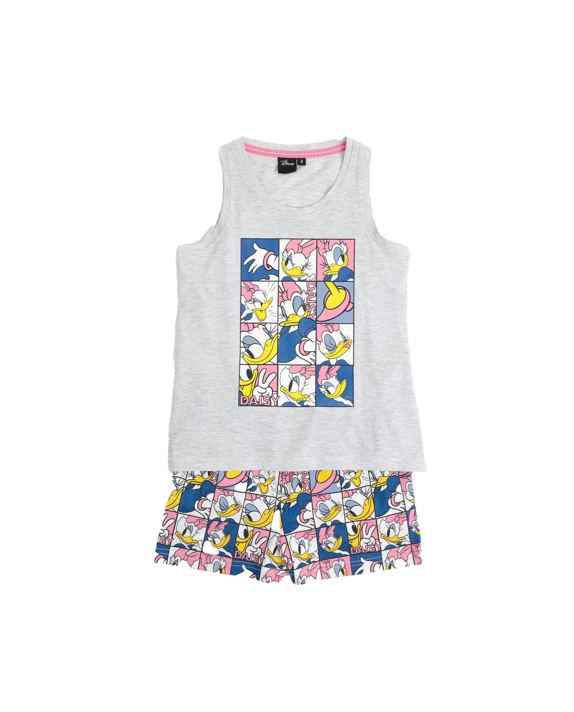 Disney Pijama niña Verano algodón - Pijama sin Mangas Daisy Poses para niña – pantalón Corto con Cinturilla elástica Estampado – Tejido Suave al Tacto, Gris Jaspe - Talla 8 años