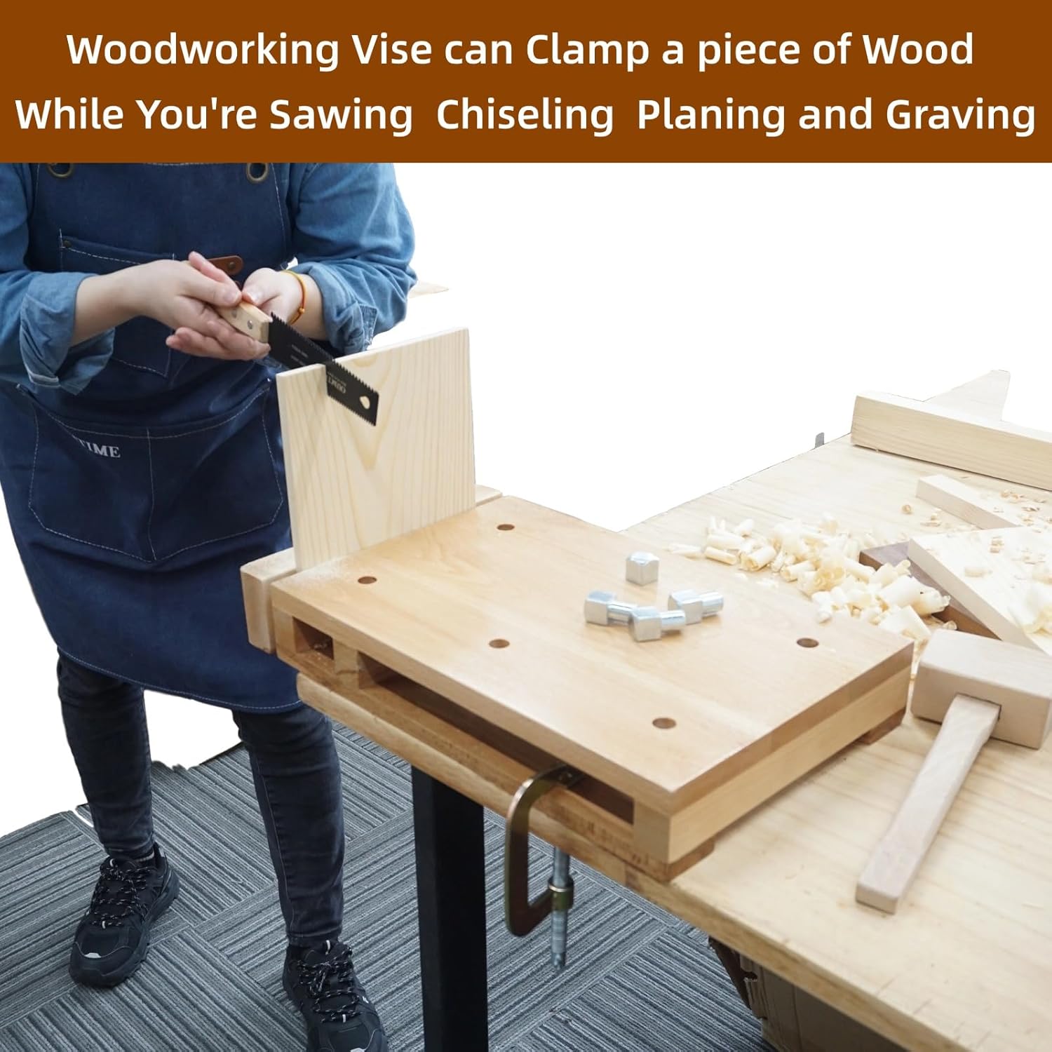 Woodworking Bench Vise Hard Wood Vise for Portable Workbench with 4 Bench Dogs and 2 Clips, Wood Clamp，Workbench Top，Wood Workbench ，Workbench Vice，Bench Clamps for Woodworking