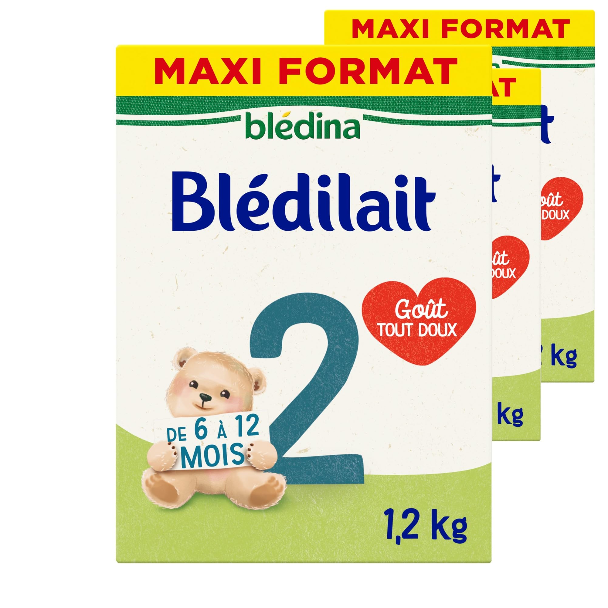 Blédina Blédilait 2, Lait en Poudre pour Bébé, De 6 Mois à 12 Mois, 1,2kg (Boîtex3)