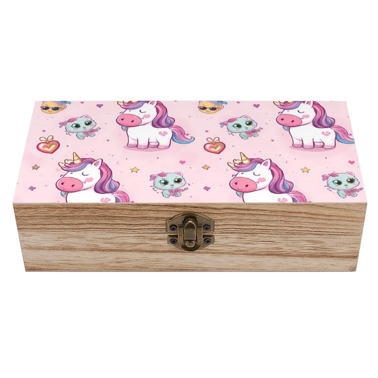 SMAZDFXX Cute Unicorn Wooden Storage Box With Hinged Lid Decorative Front Clasp Keepsake Boxes