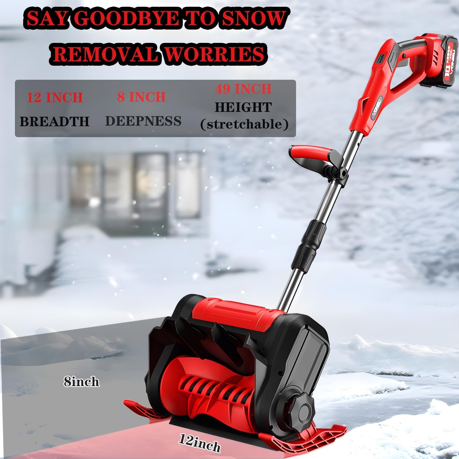 Pala Da Neve A Batteria Da 20 V, Spazzaneve Elettrico A Batteria Da 12 Pollici Con Impugnatura Anteriore Regolabile E Asta Telescopica, Spazzaneve Professionale Con 2 Batterie E Caricabatterie Rapido(
