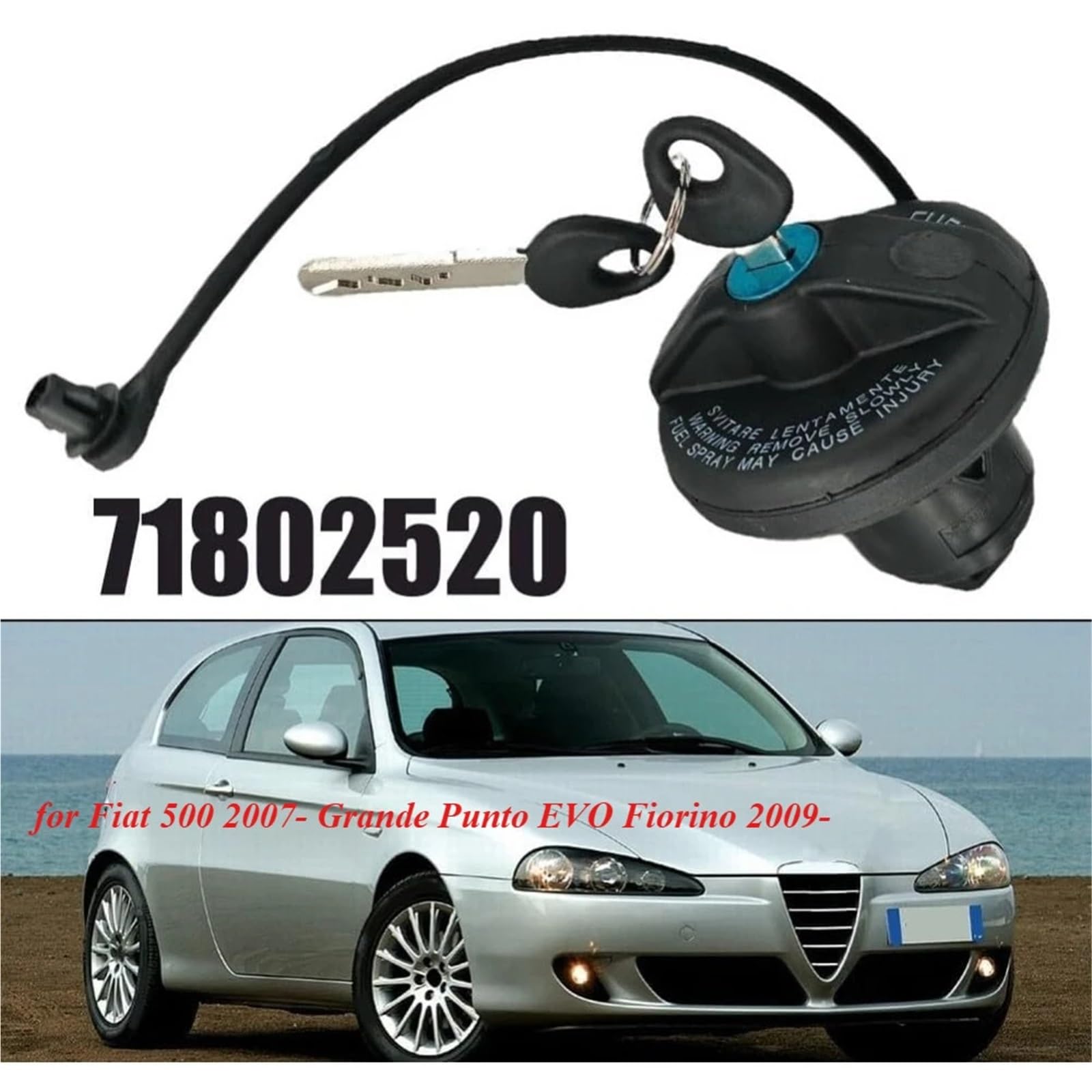 junta del tanque de combustible Tapa de tanque coche con cerradura 2 llaves para Fiat para 500 2007- Grande Punto EVO Fiorino 2009-71802520 Piezas automotrices
