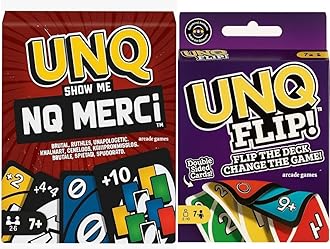 ARCADE GAMES Matte UNQ FLIP & Merci | Combo Pack of 2 | Family Fun Card Games for Kids, Adults & Teens | Portable Travel Game | Fast-Paced Strategy, Action & Reversible Play | Perfect for Gifting