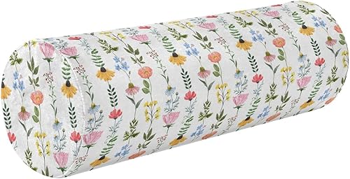 Miniatura 1 de Colorful Wildflowers White Outdoor Bolster Pillow Therapedic Neck Roll Pillow Small Round Pillow Insert Cervical Roll Cylinder Lower Back