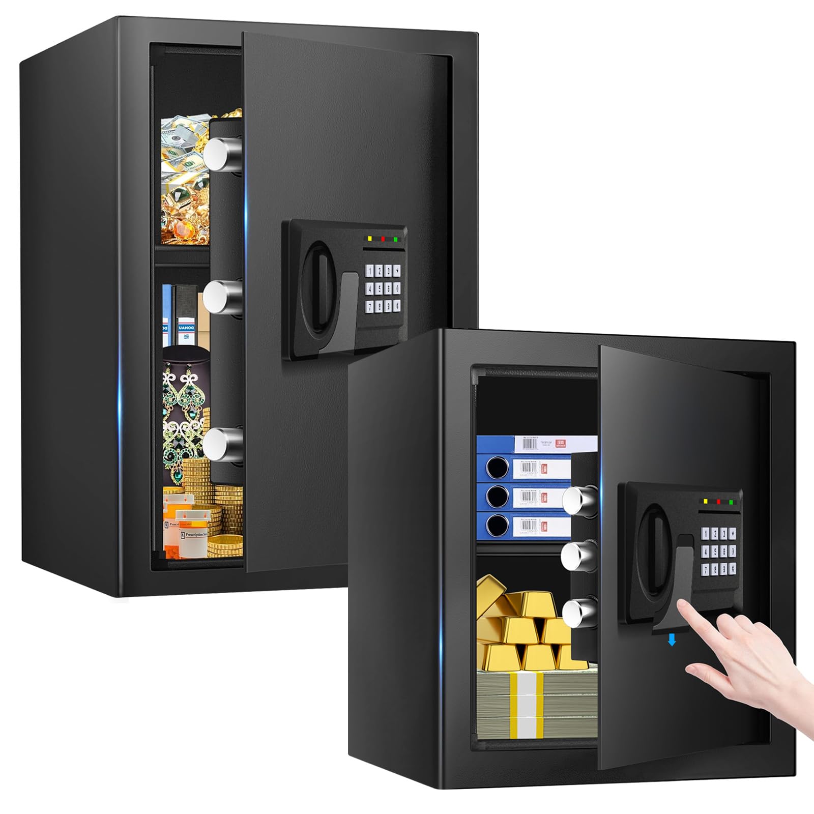Fire Proof Safe for Home Documents Use, Home Safes Water and Fireproof with Digital Keypad and Spare Key, Removable Shelf, Steel Personal Fireproof Safety Box for Documents Cash, Money