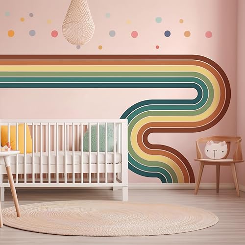 Miniatura 7 de Decoración de pared grande de 65 x 116 pulgadas, diseño de arco iris bohemio extraíble, colorido adhesivo pastel autoadhesivo, papel tapiz gigante