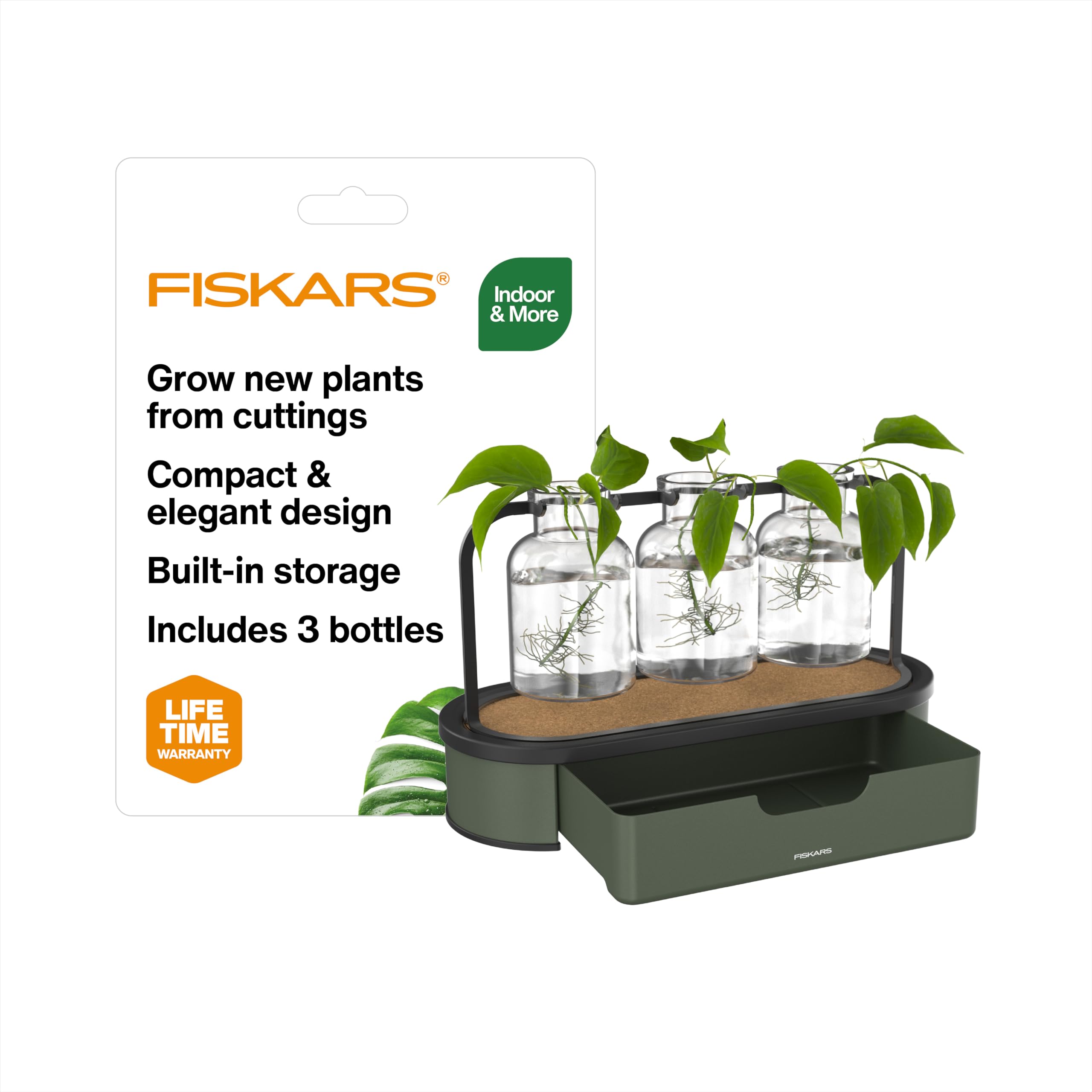 Fiskars Station de Propagation de Plantes - Support de Propagation en Verre Multi-cannelures avec Base en métal, idéal pour enraciner Plusieurs boutures de Plantes et décoration hydroponique