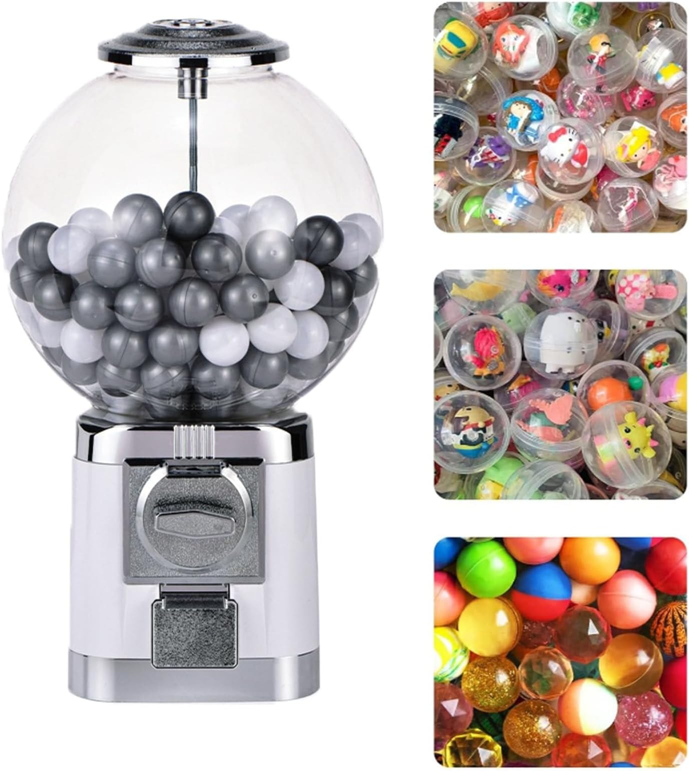 Candy Gumball Vending Machine Big Bubble Gumball Machine, Countertop Ball Bulk Vending Machine for 500 Pieces 1.26inch Ball, Classic Gumball Pinballs Capsule Toys Bank,Grey