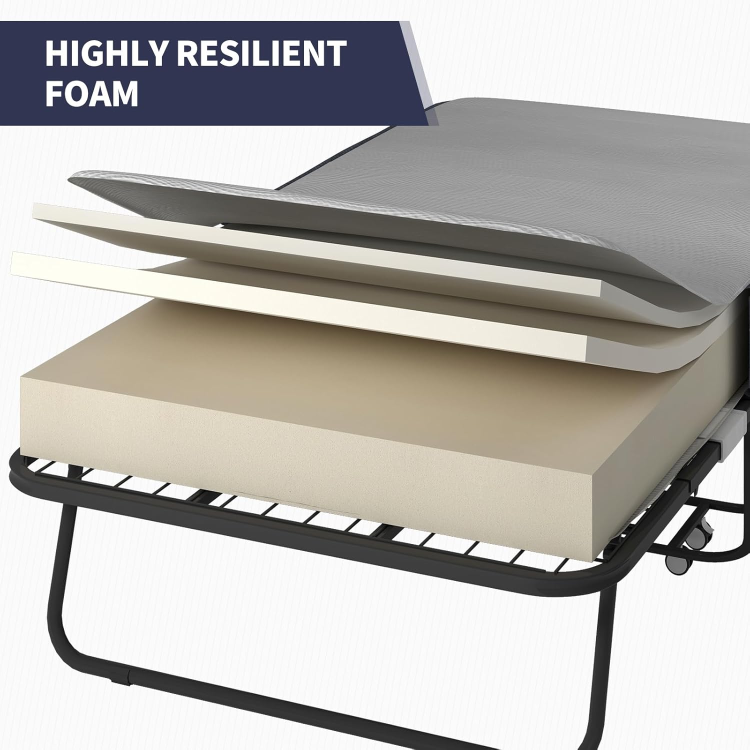 ijuicy Folding Bed with 4" Mattress, 75" x 46" Rollaway Bed with 4 Lockable Wheels & Strong Sturdy Frame, Portable Foldable Bed with Mattress for Adult