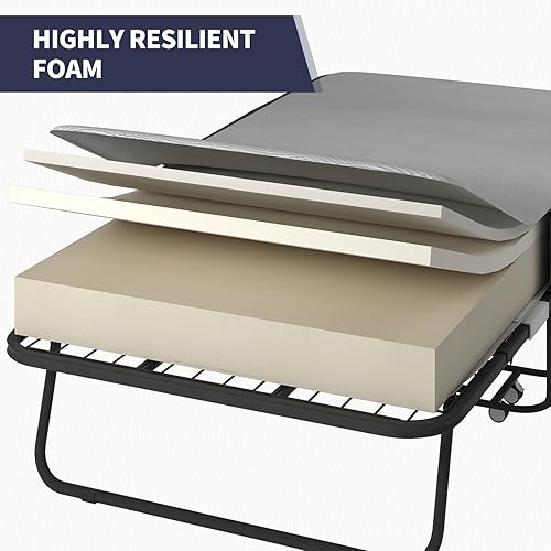 Miniatura 8 de ijuicy Cama plegable con colchón de 4 pulgadas, cama plegable de 75 x 31 pulgadas con 4 ruedas bloqueables y marco fuerte y resistente, cama