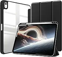 Capa para iPad (A16) 11ª/10ª Geração (2025/2022) iPad 10,9 Polegadas Capinha Protetora Fina Traseira Transparente Proteção com Suporte para Lápis Completa Anti-Impacto Auto Sleep - Negro
