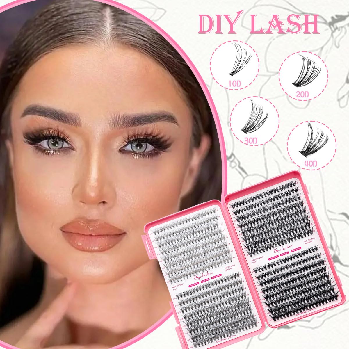 32 Rows of 640 Cluster Lashes, Eyelash Extension Kit, Fake Eyelashes for Women, Eyelashes for Daily Wear and Party Occasions, Includes Tweezers for Easy Application 1
