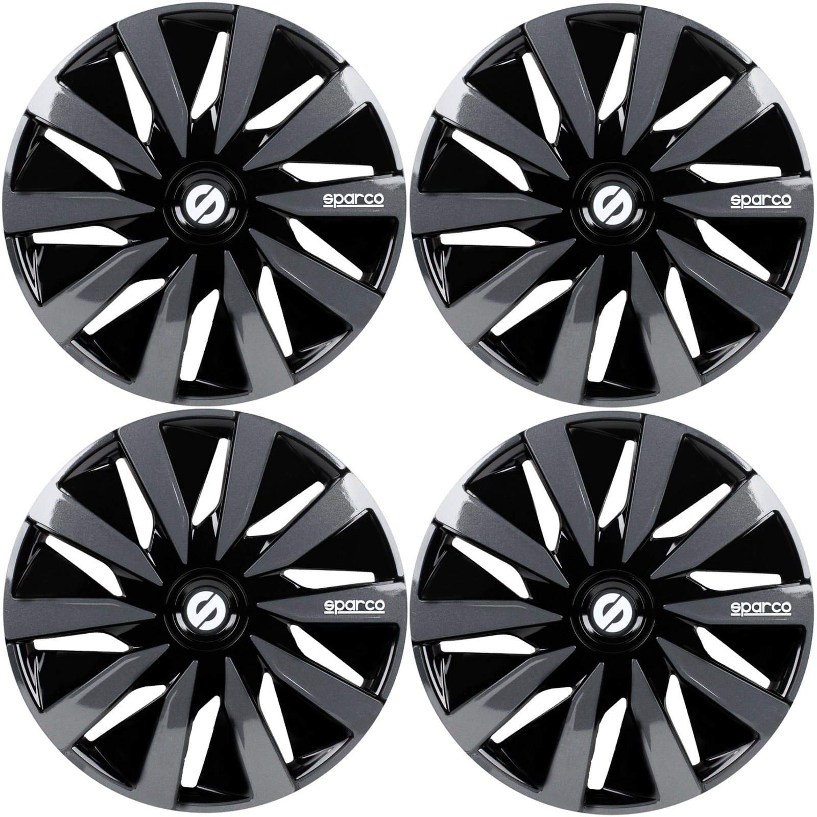 Radkappen 14 Zoll 4er-Set Radblenden glänzend schwarz-grau für Stahlfelgen | Passend für viele Modelle von VW, Opel, Ford, Fiat, Renault, Peugeot, Citroën & Toyota mit 14 Zoll Stahlfelgen