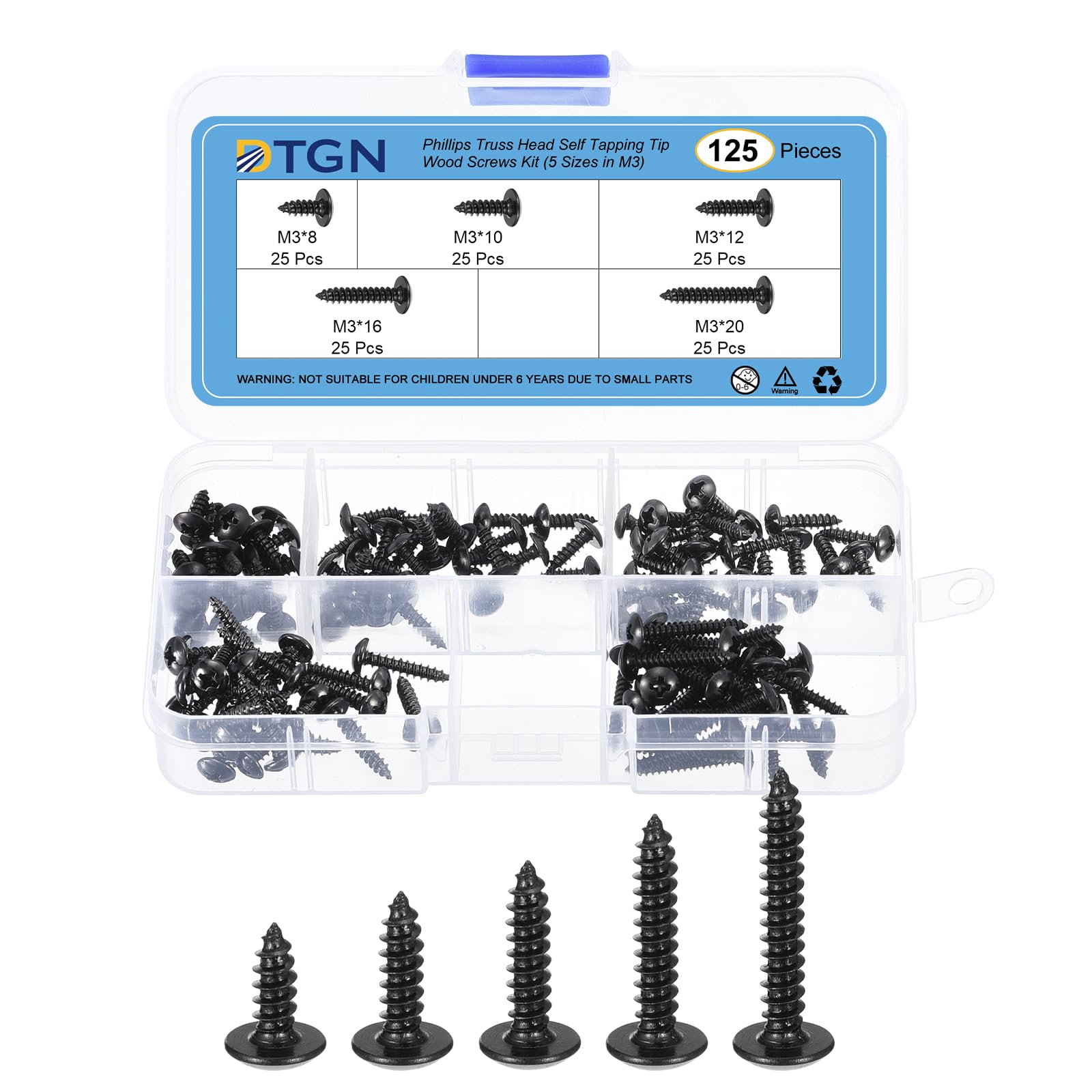 DTGN Sheet Metal Screws Assortment Kit, 125Pack, for Wood Furniture