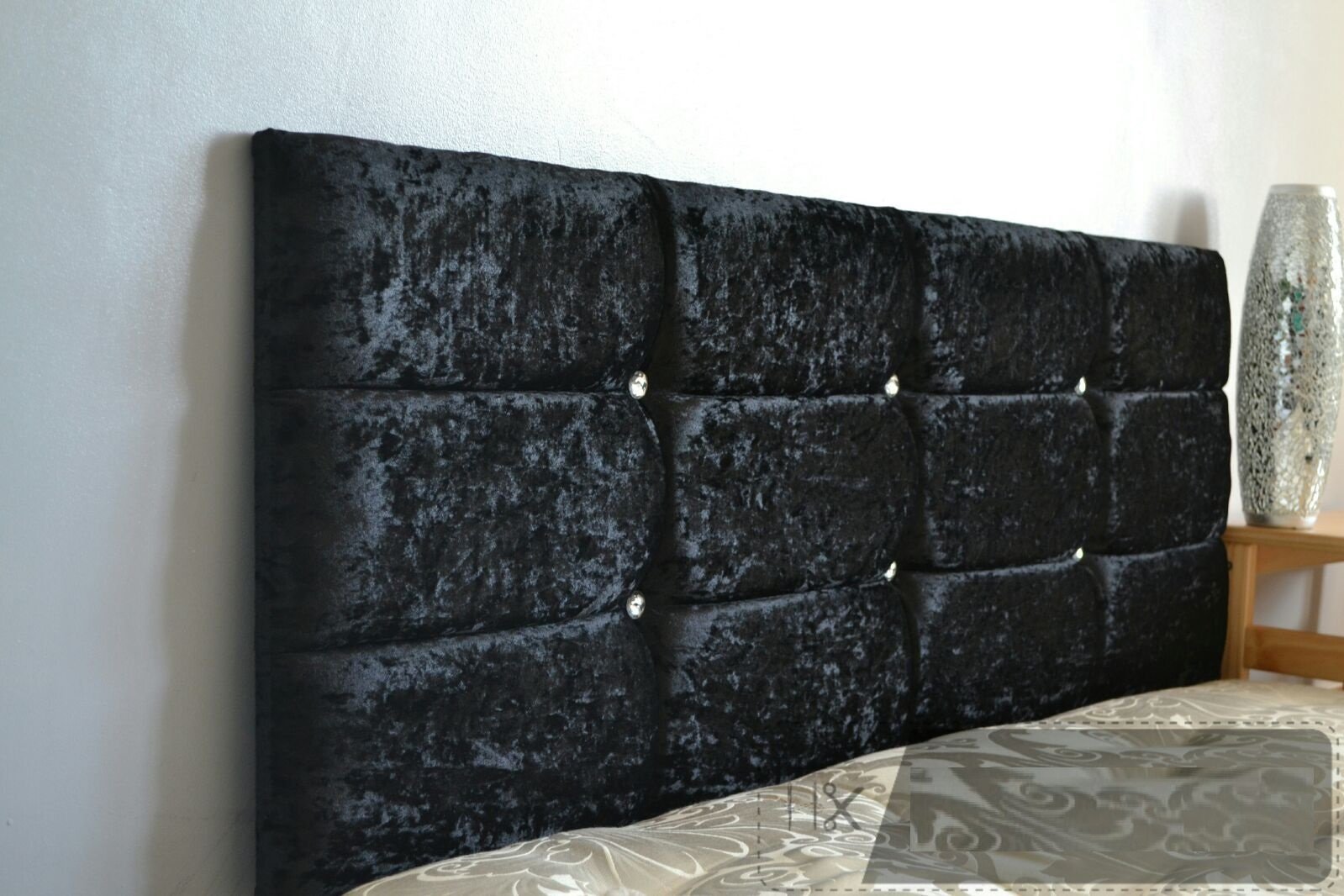 mm08enn Cube Diamante Headboard in Luxury Crushed Velvet 2ft6,3ft,4ft,4ft6,5ft,6ft (4FT 20" Height, Champagne)