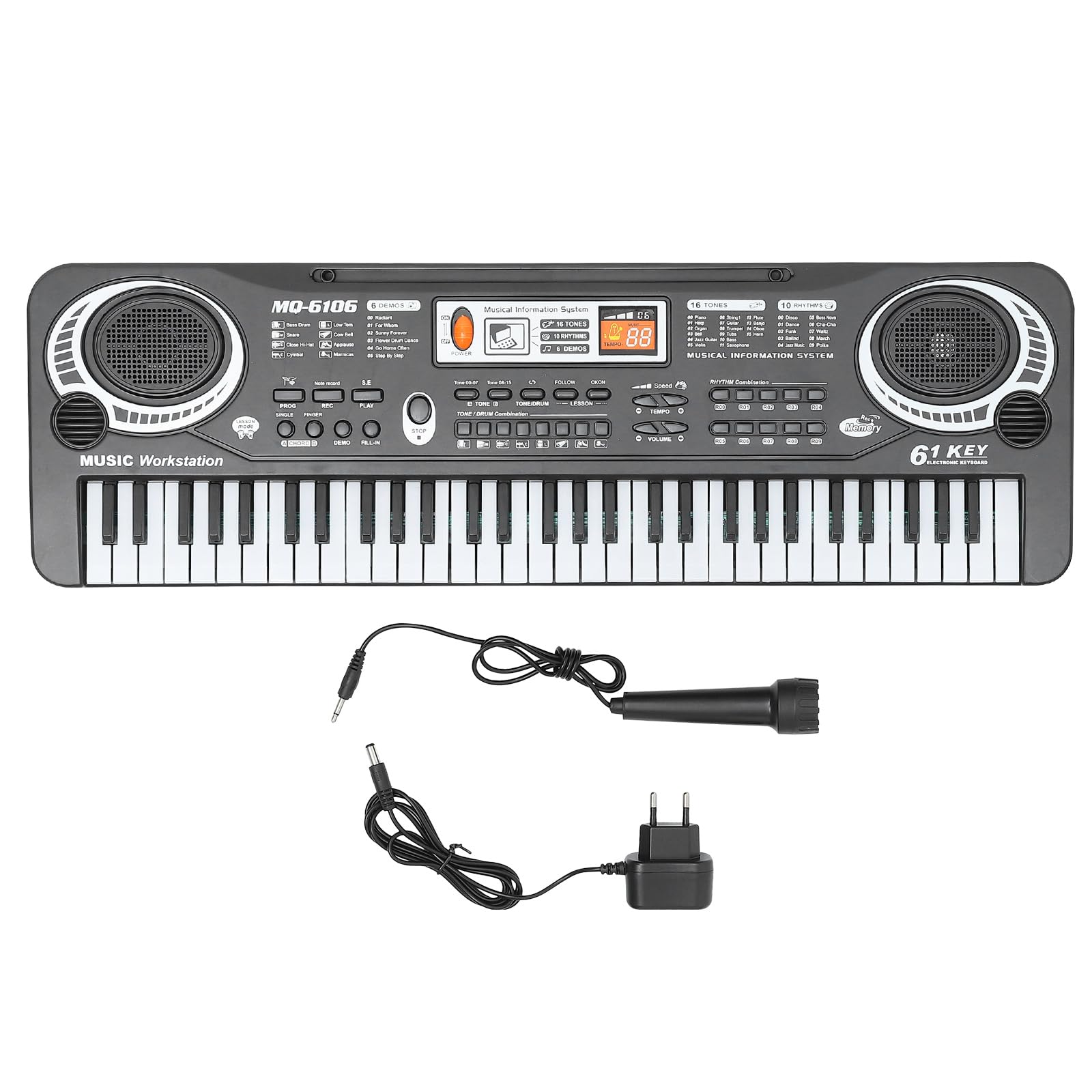Abaodam Piano Infantil de 61 Teclas Negro Funciones Educativas de Mejora Auditiva y Aprendizaje Musical en Abs para Niños y Bebés