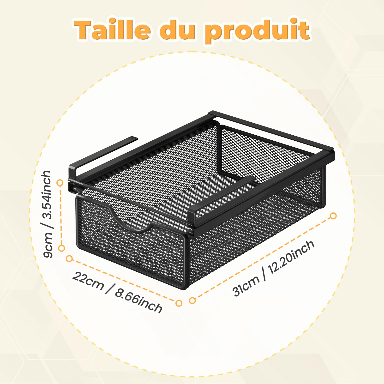 LOVIVER Panier à Tiroir Coulissant Suspendu, Panier de Rangement Coulissant sous Étagère, Organisateur de Rangement sous Armoire, Bureau, Commode, XS